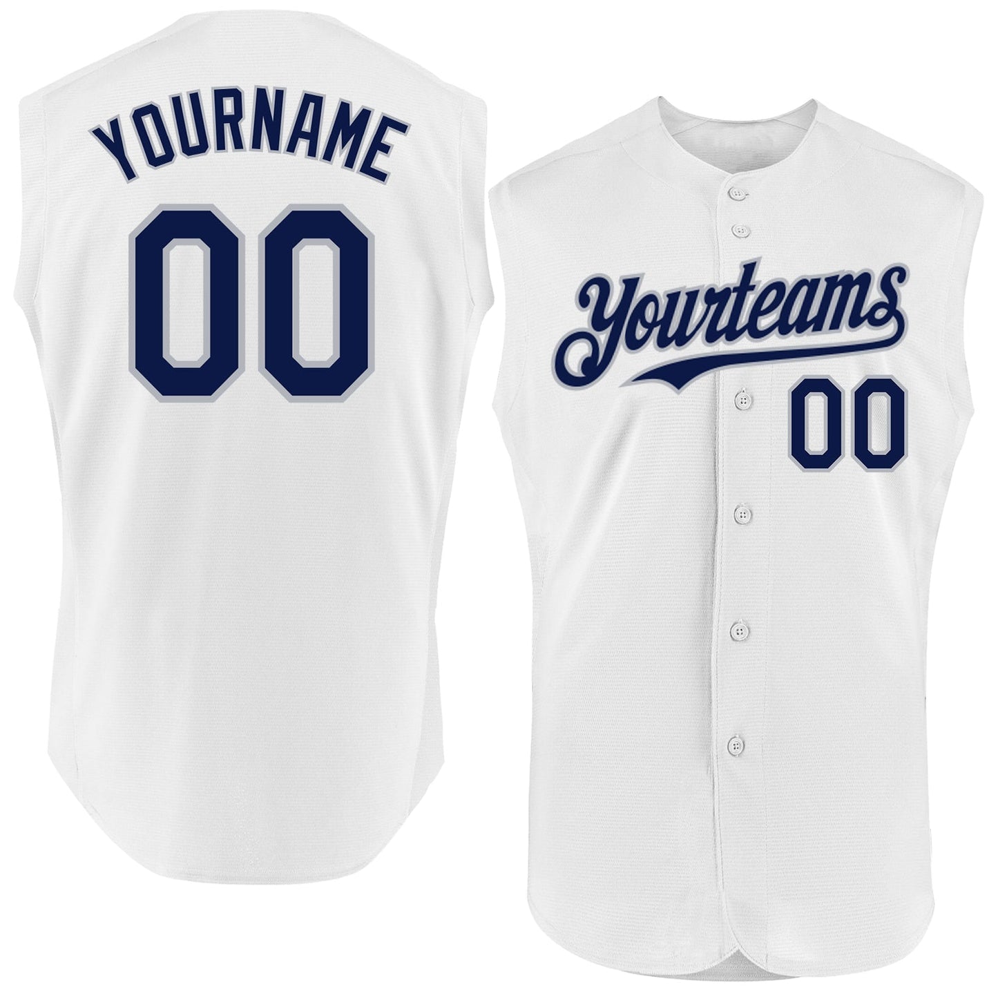 Custom White Navy-Gray Authentic Sleeveless Baseball Jersey baseball jersey product view 1
