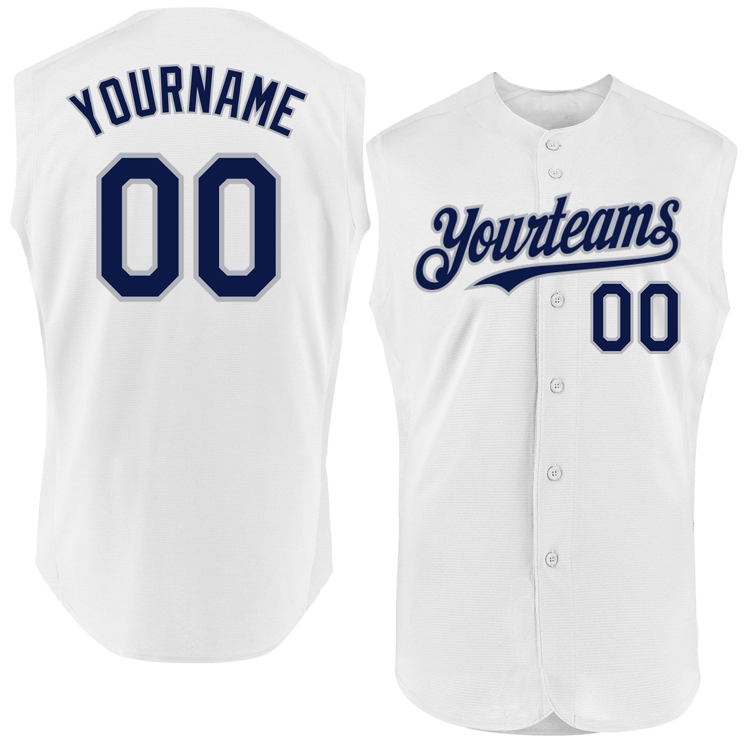 Custom White Navy-Gray Authentic Sleeveless Baseball Jersey baseball jersey product view 1