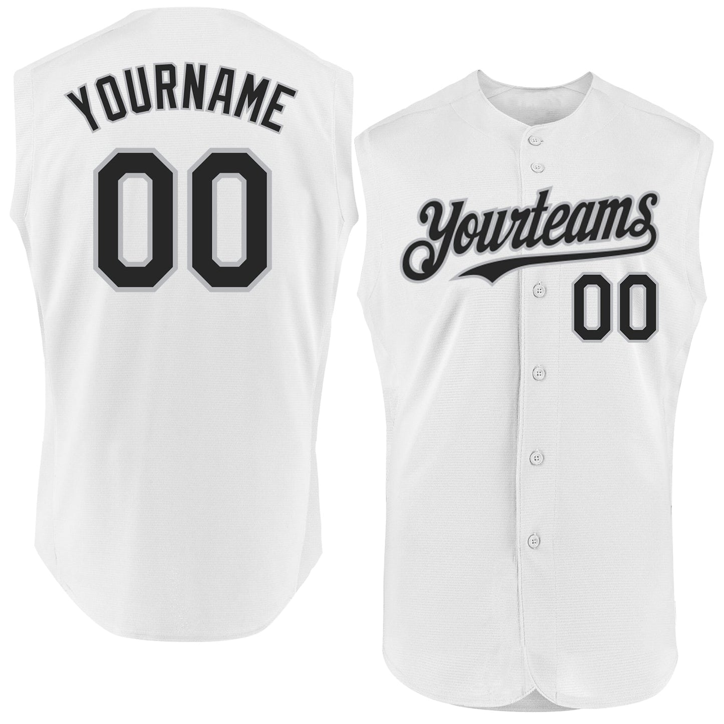 Custom White Black-Gray Authentic Sleeveless Baseball Jersey baseball jersey product view 1