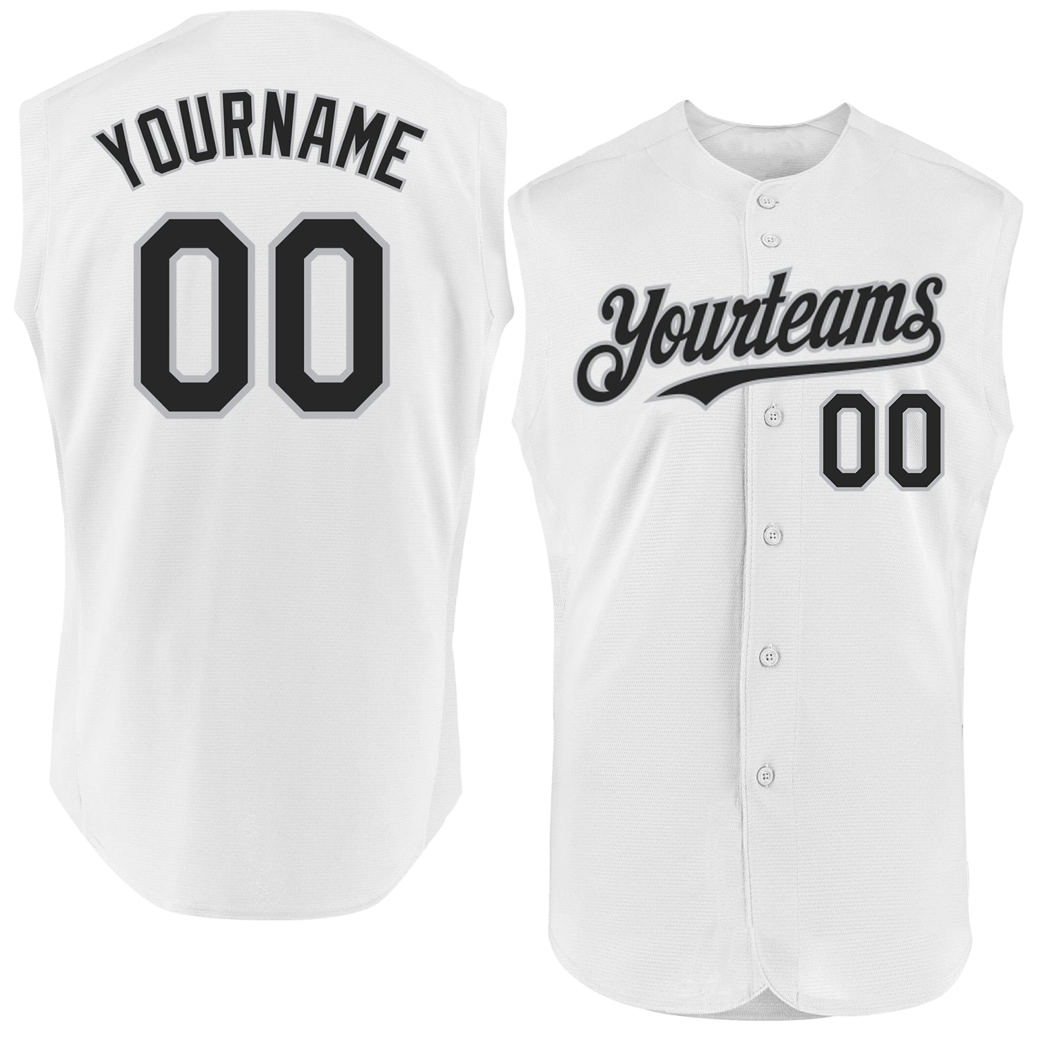 Custom White Black-Gray Authentic Sleeveless Baseball Jersey baseball jersey product view 1