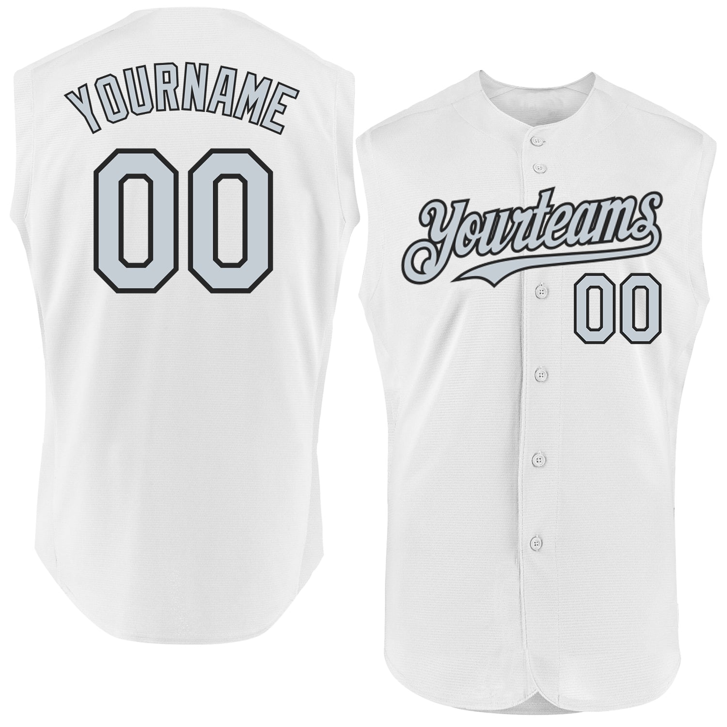 Custom White Silver-Black Authentic Sleeveless Baseball Jersey baseball jersey product view 1