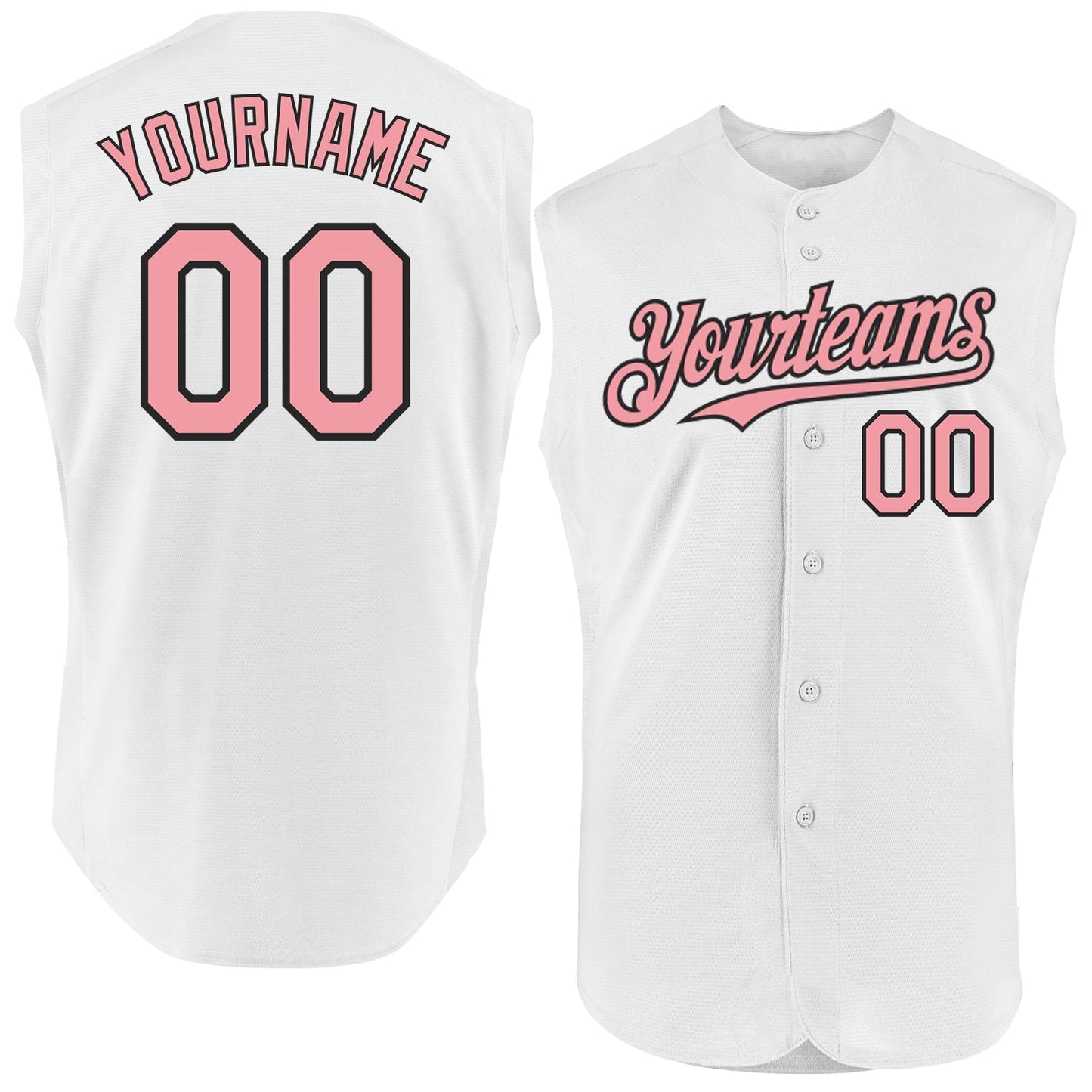 Custom White Medium Pink-Black Authentic Sleeveless Baseball Jersey baseball jersey product view 1