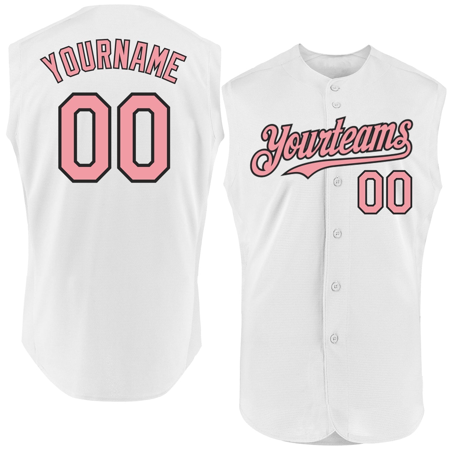 Custom White Medium Pink-Black Authentic Sleeveless Baseball Jersey baseball jersey product view 1