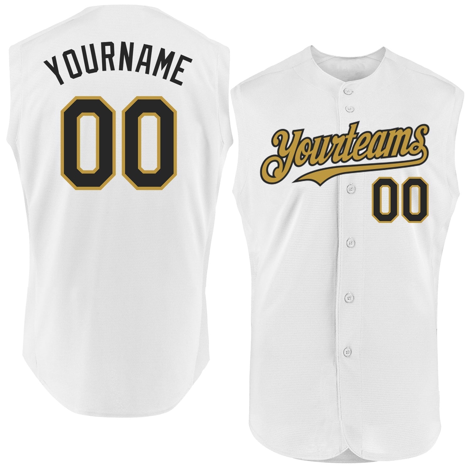 Custom White Black-Old Gold Authentic Sleeveless Baseball Jersey baseball jersey product view 1