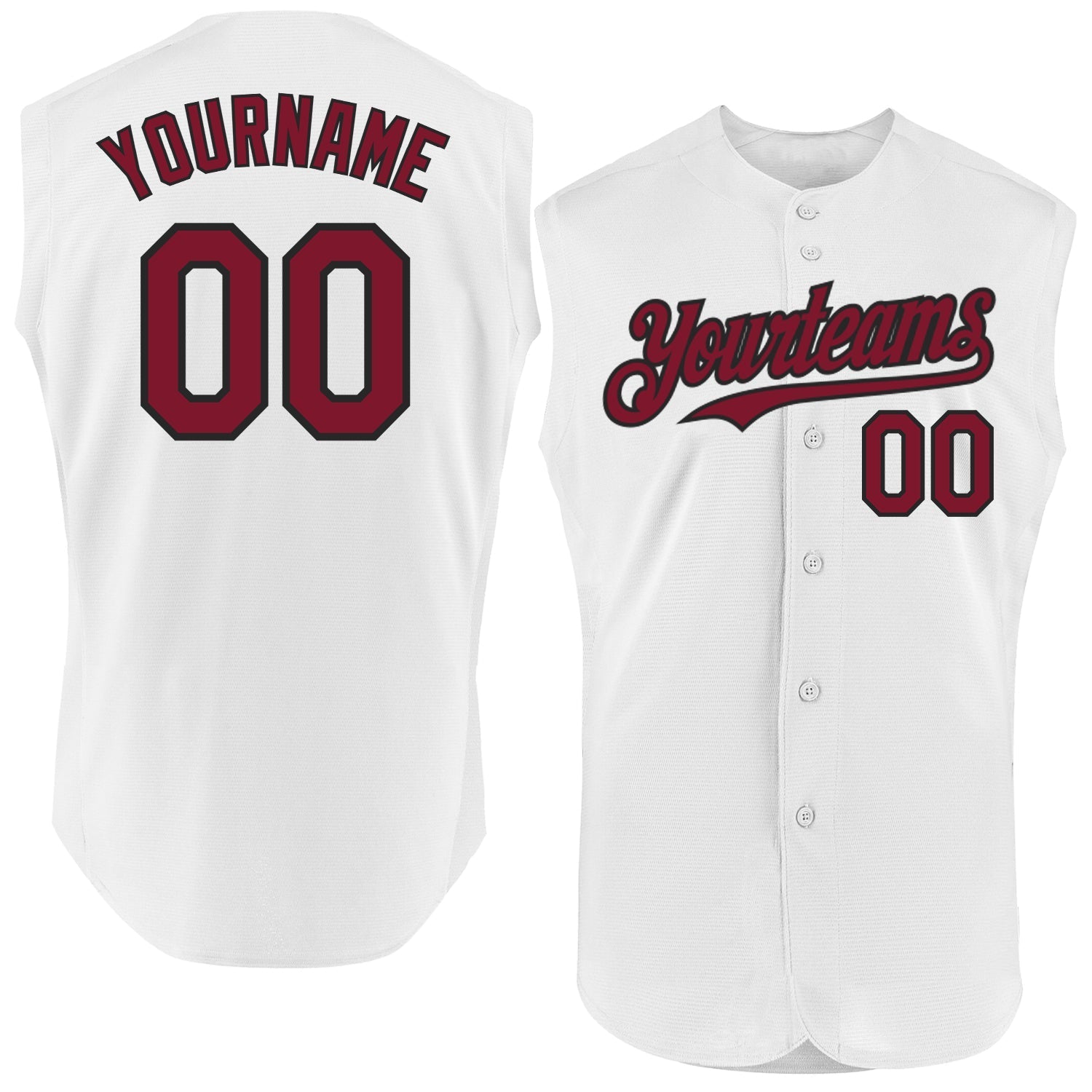 Custom White Crimson-Black Authentic Sleeveless Baseball Jersey baseball jersey product view 1