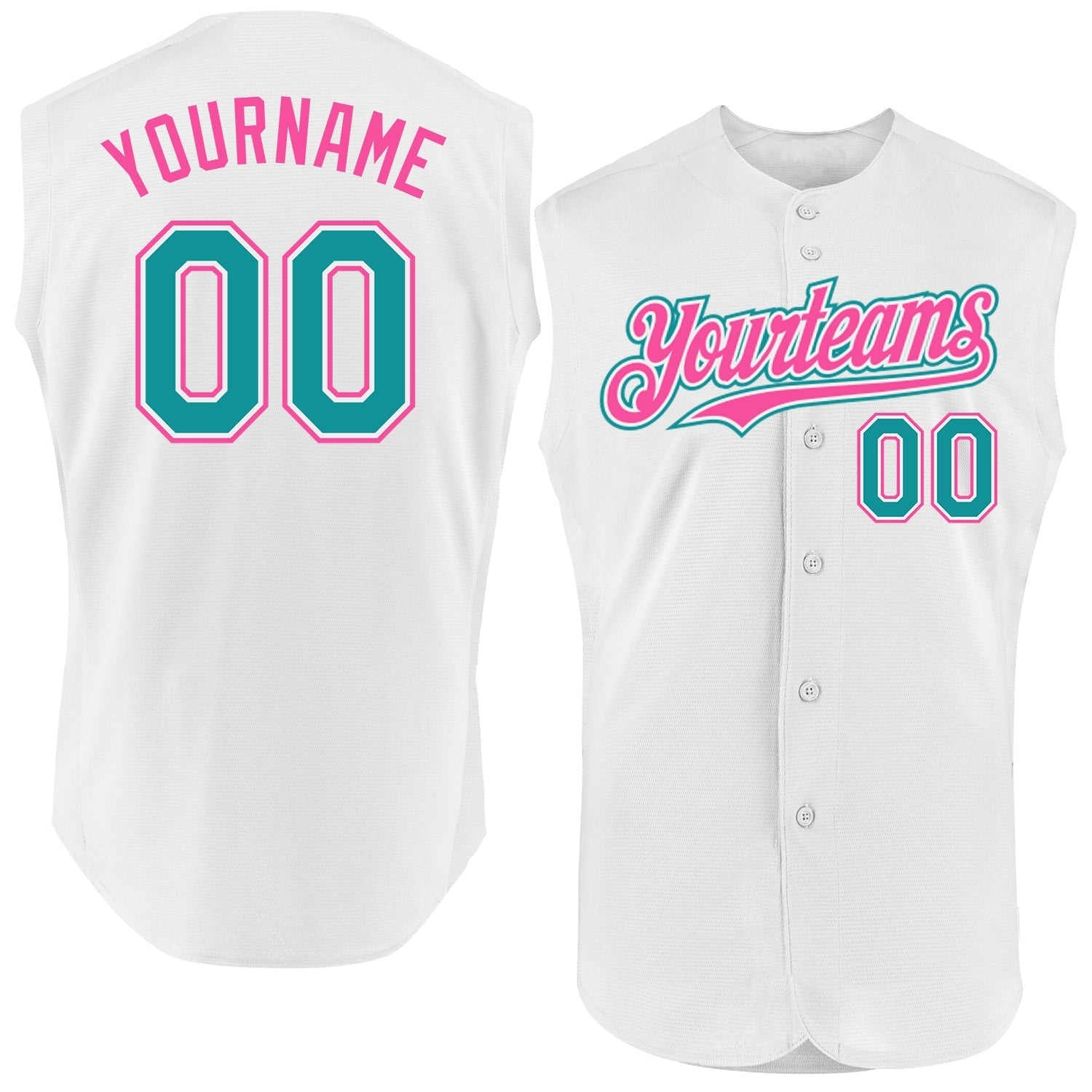 Custom White Teal-Pink Authentic Sleeveless Baseball Jersey baseball jersey product view 1