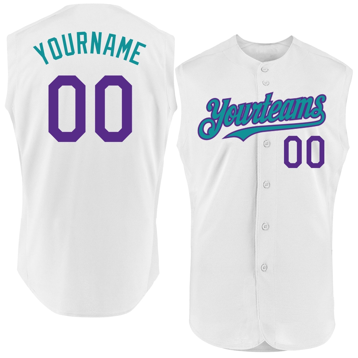 Custom White Purple-Teal Authentic Sleeveless Baseball Jersey baseball jersey product view 1