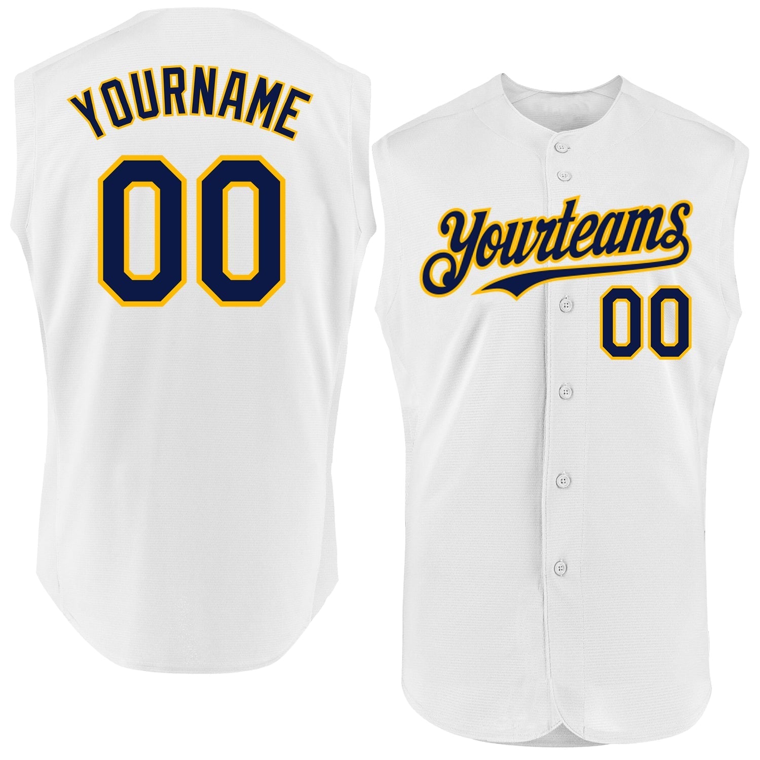 Custom White Navy-Gold Authentic Sleeveless Baseball Jersey baseball jersey product view 1