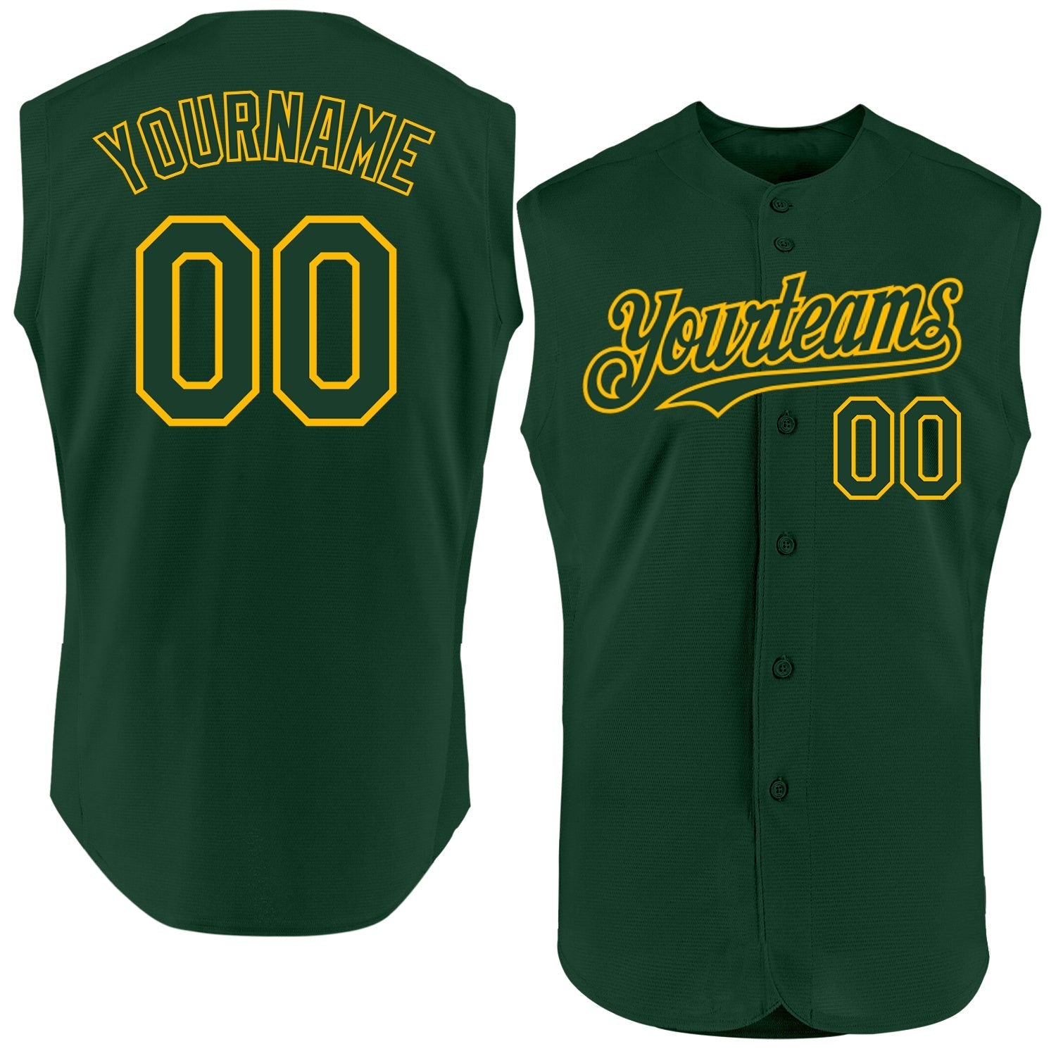 Custom Green Gold Authentic Sleeveless Baseball Jersey baseball jersey product view 1