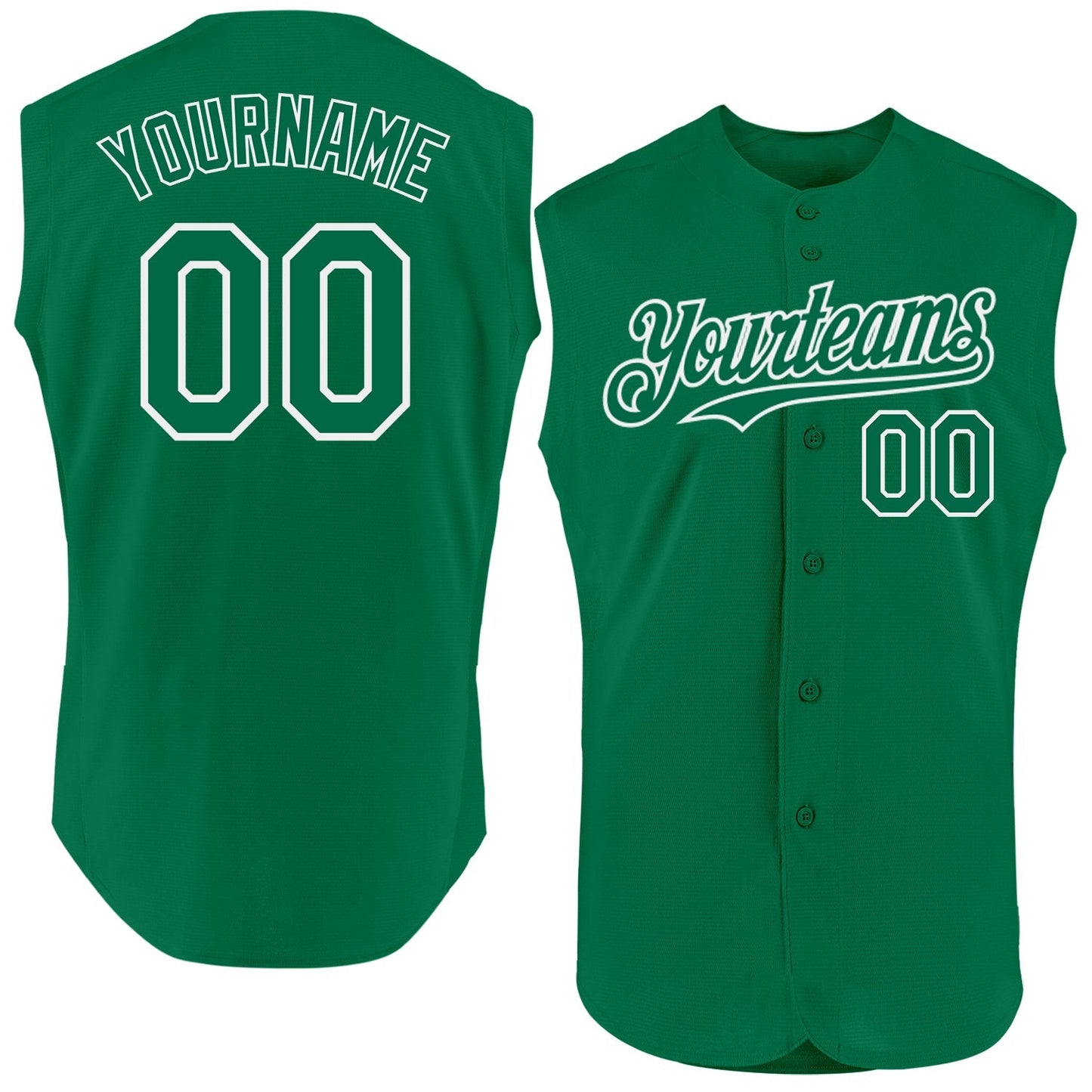 Custom Kelly Green White Authentic Sleeveless Baseball Jersey baseball jersey product view 1