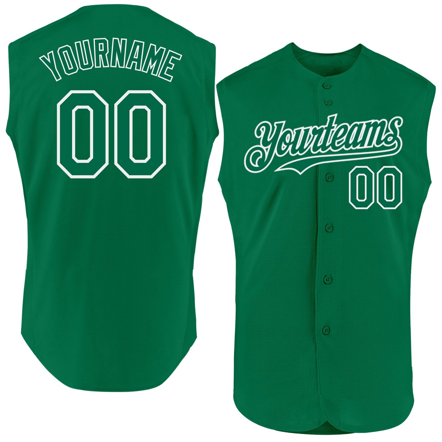 Custom Kelly Green White Authentic Sleeveless Baseball Jersey baseball jersey product view 1