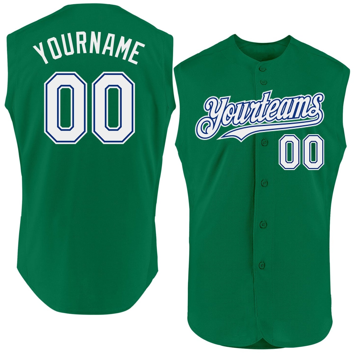Custom Kelly Green White-Royal Authentic Sleeveless Baseball Jersey baseball jersey product view 1