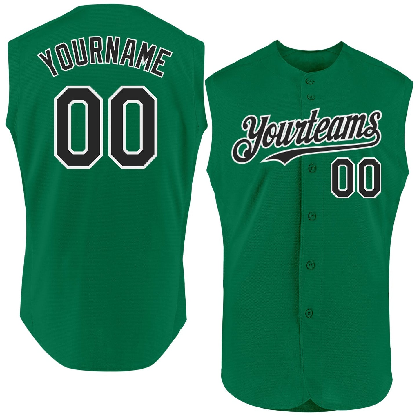 Custom Kelly Green Black-White Authentic Sleeveless Baseball Jersey baseball jersey product view 1