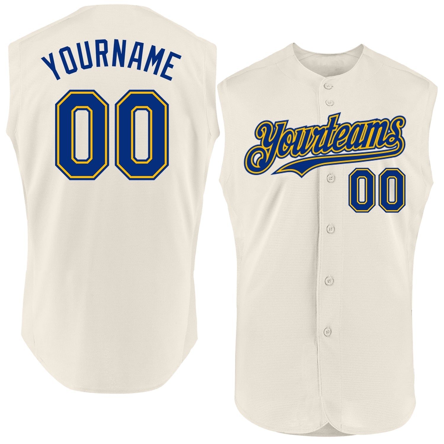 Custom Cream Royal-Gold Authentic Sleeveless Baseball Jersey baseball jersey product view 1