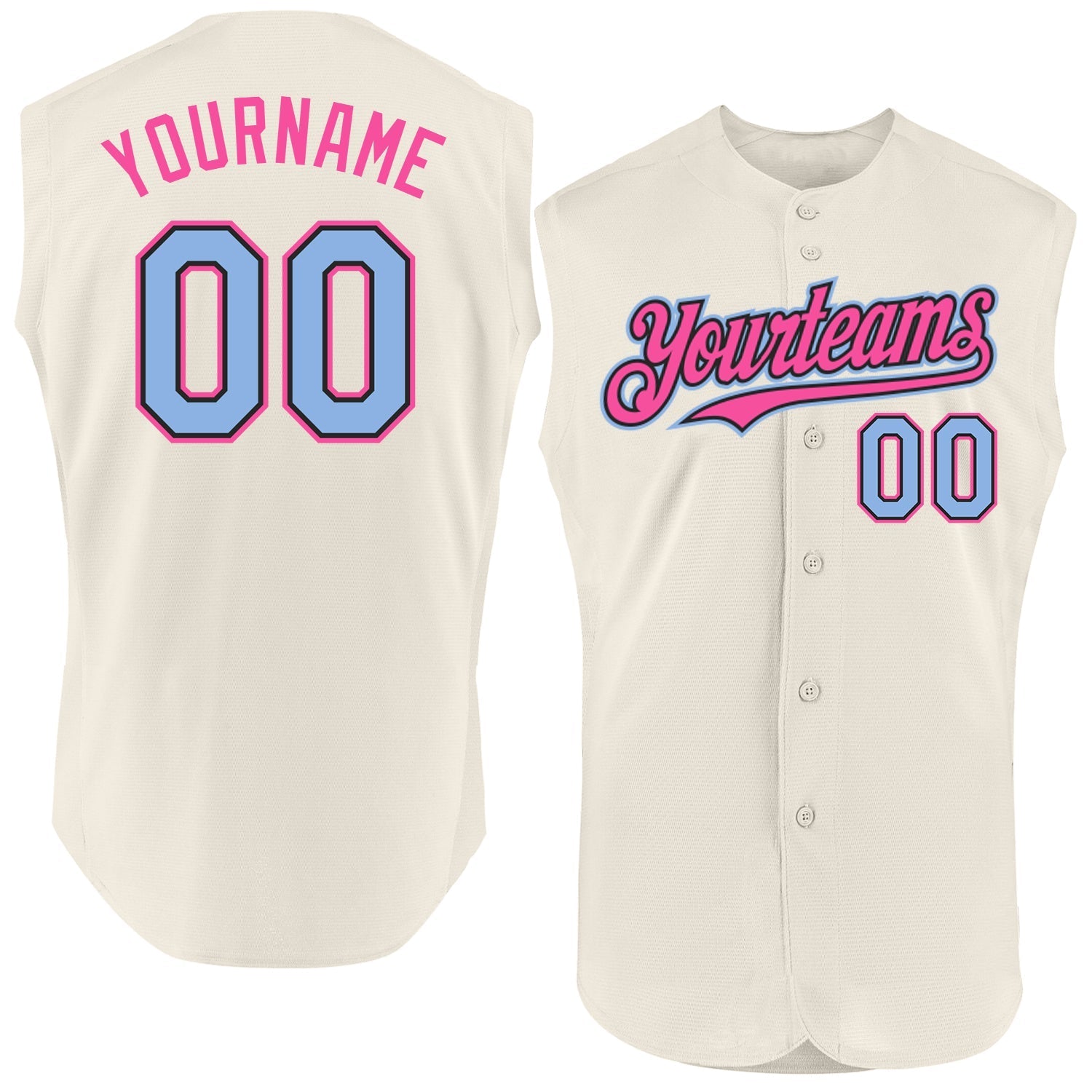 Custom Cream Light Blue Black-Pink Authentic Sleeveless Baseball Jersey baseball jersey product view 1