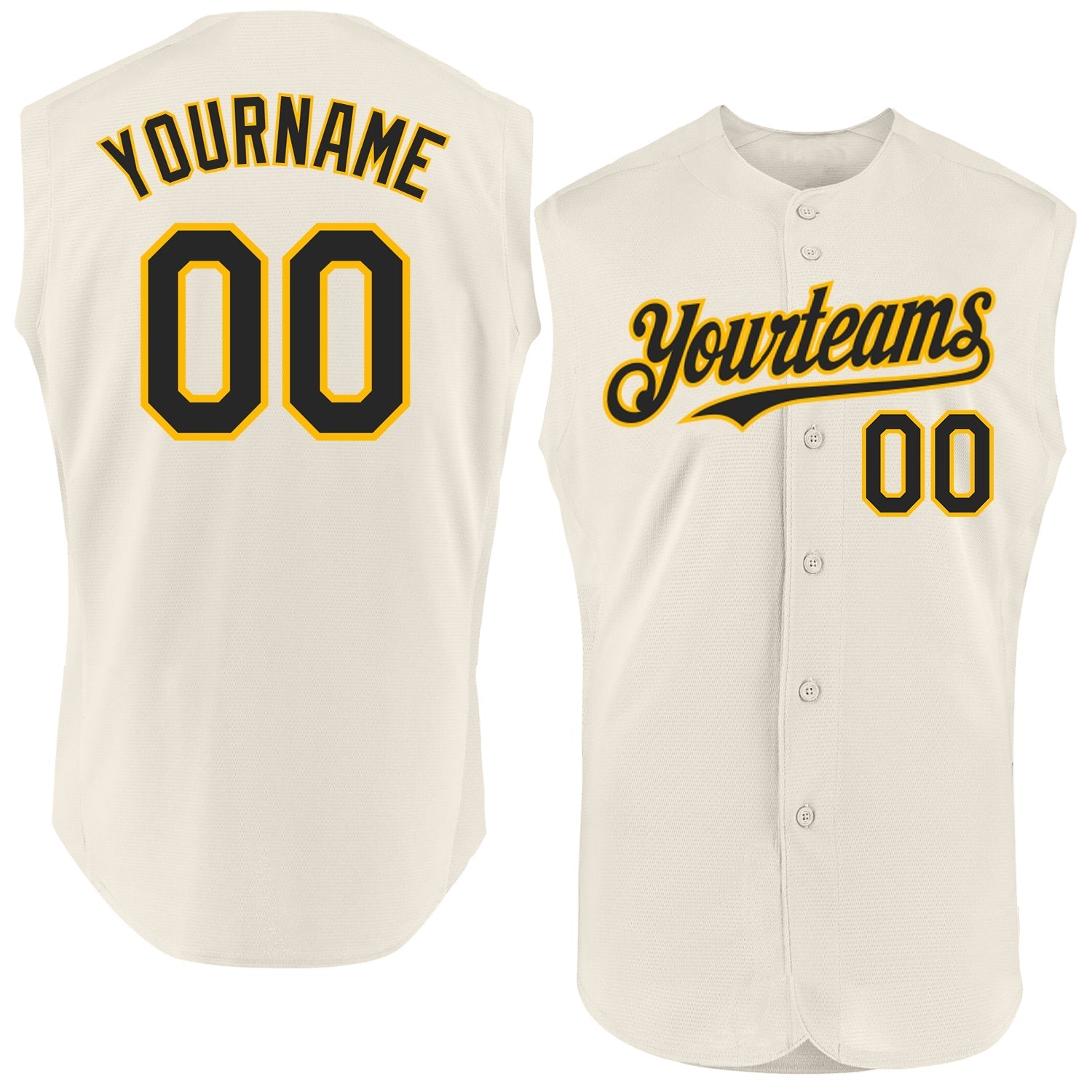 Custom Cream Black-Gold Authentic Sleeveless Baseball Jersey baseball jersey product view 1
