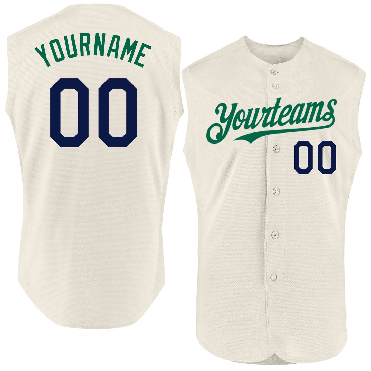 Custom Cream Navy-Kelly Green Authentic Sleeveless Baseball Jersey baseball jersey product view 1