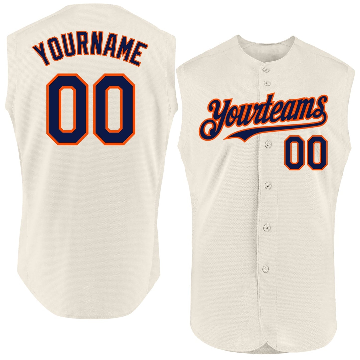 Custom Cream Navy-Orange Authentic Sleeveless Baseball Jersey baseball jersey product view 1
