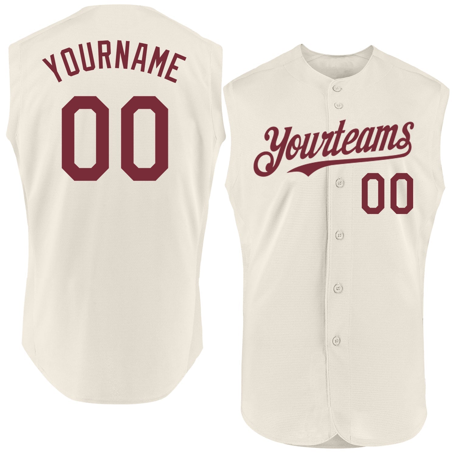 Custom Cream Burgundy Authentic Sleeveless Baseball Jersey baseball jersey product view 1