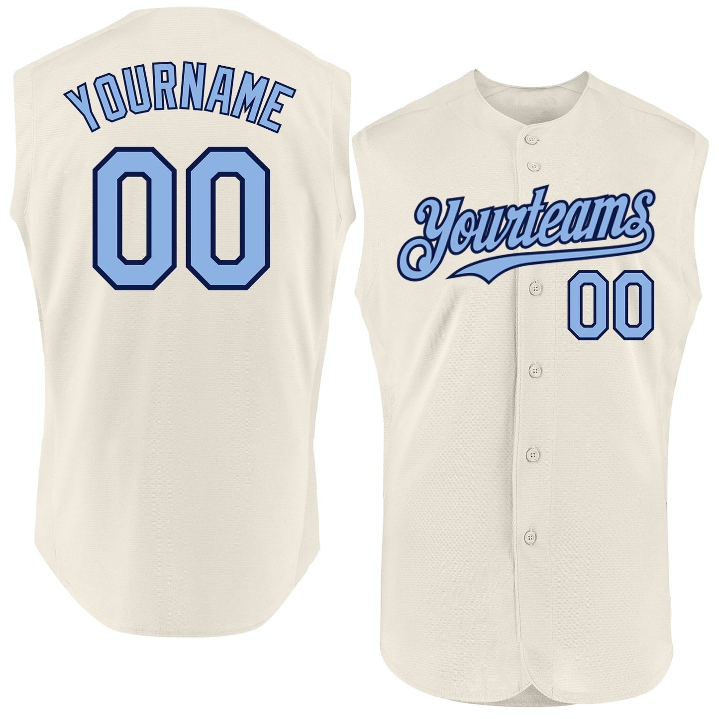 Custom Cream Light Blue-Navy Authentic Sleeveless Baseball Jersey baseball jersey product view 1