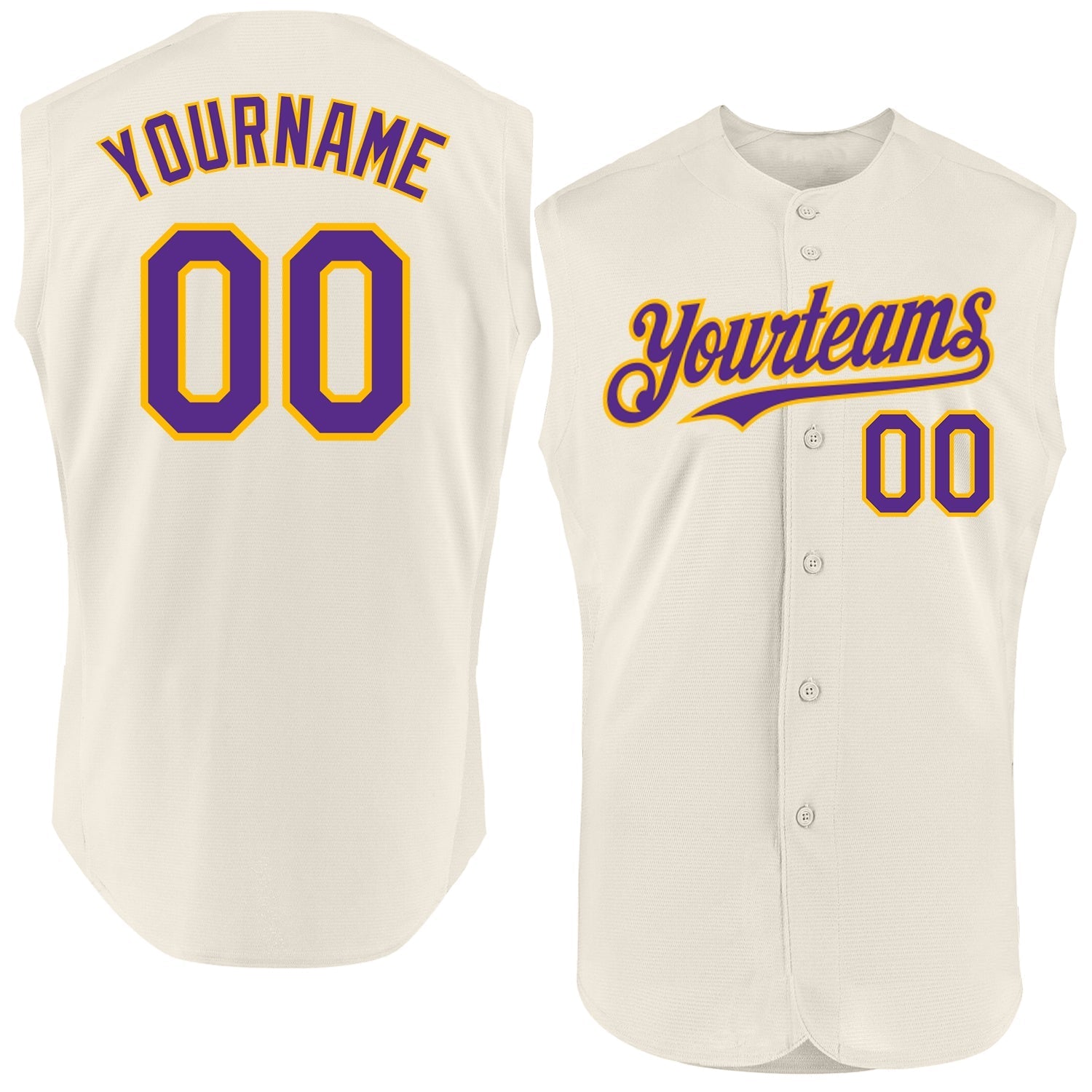 Custom Cream Purple-Gold Authentic Sleeveless Baseball Jersey baseball jersey product view 1