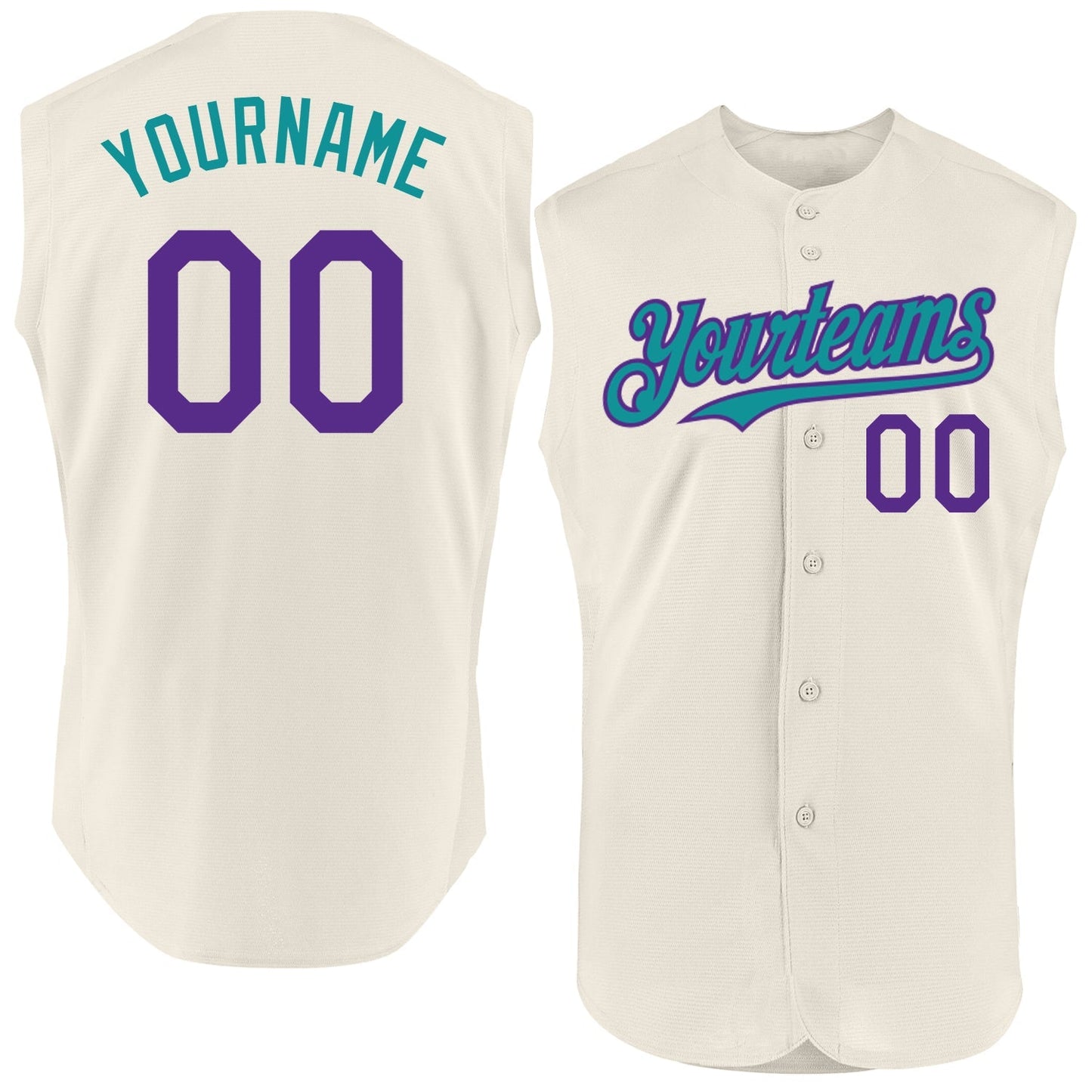 Custom Cream Purple-Teal Authentic Sleeveless Baseball Jersey baseball jersey product view 1