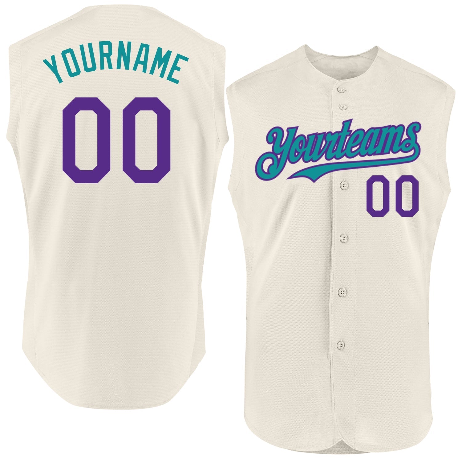 Custom Cream Purple-Teal Authentic Sleeveless Baseball Jersey baseball jersey product view 1