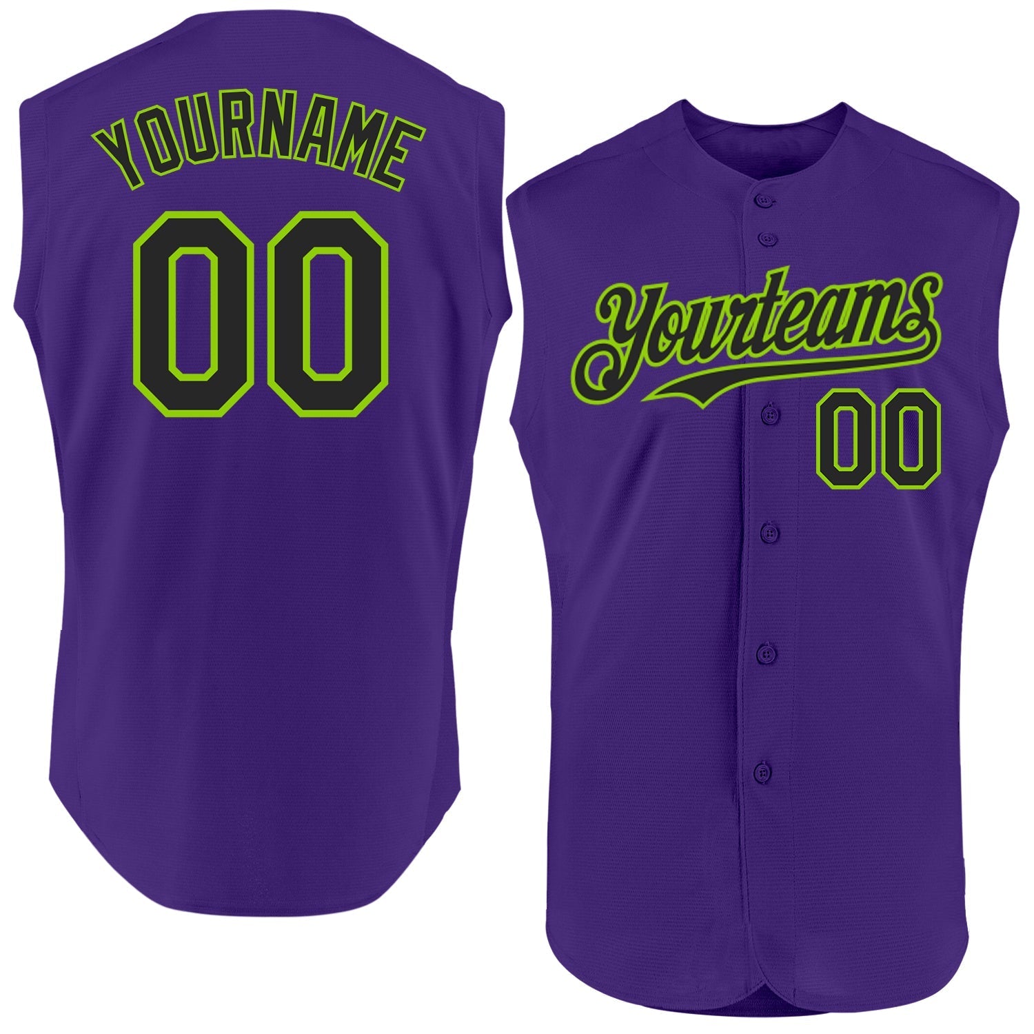 Custom Purple Black-Neon Green Authentic Sleeveless Baseball Jersey baseball jersey product view 1