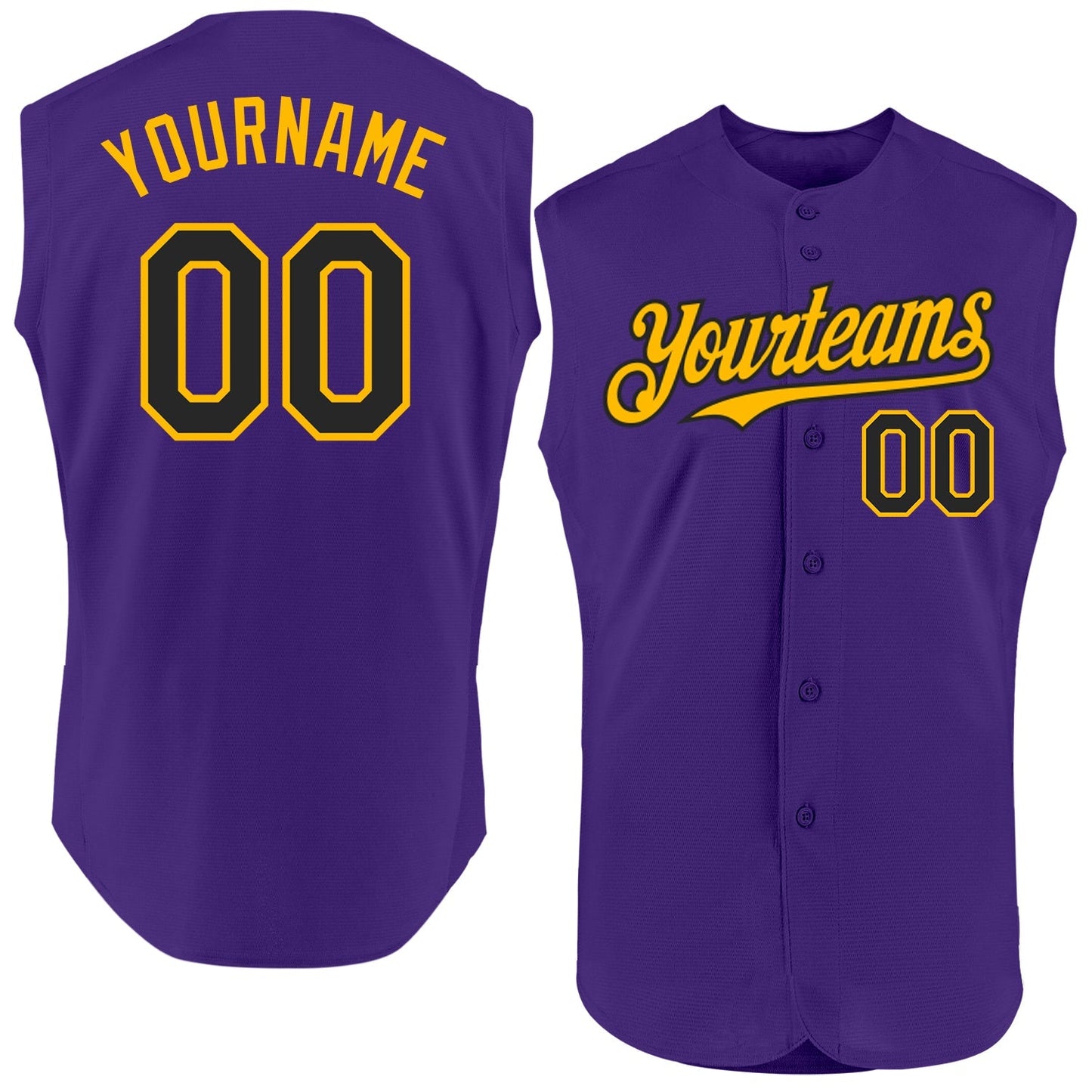 Custom Purple Black-Gold Authentic Sleeveless Baseball Jersey baseball jersey product view 1
