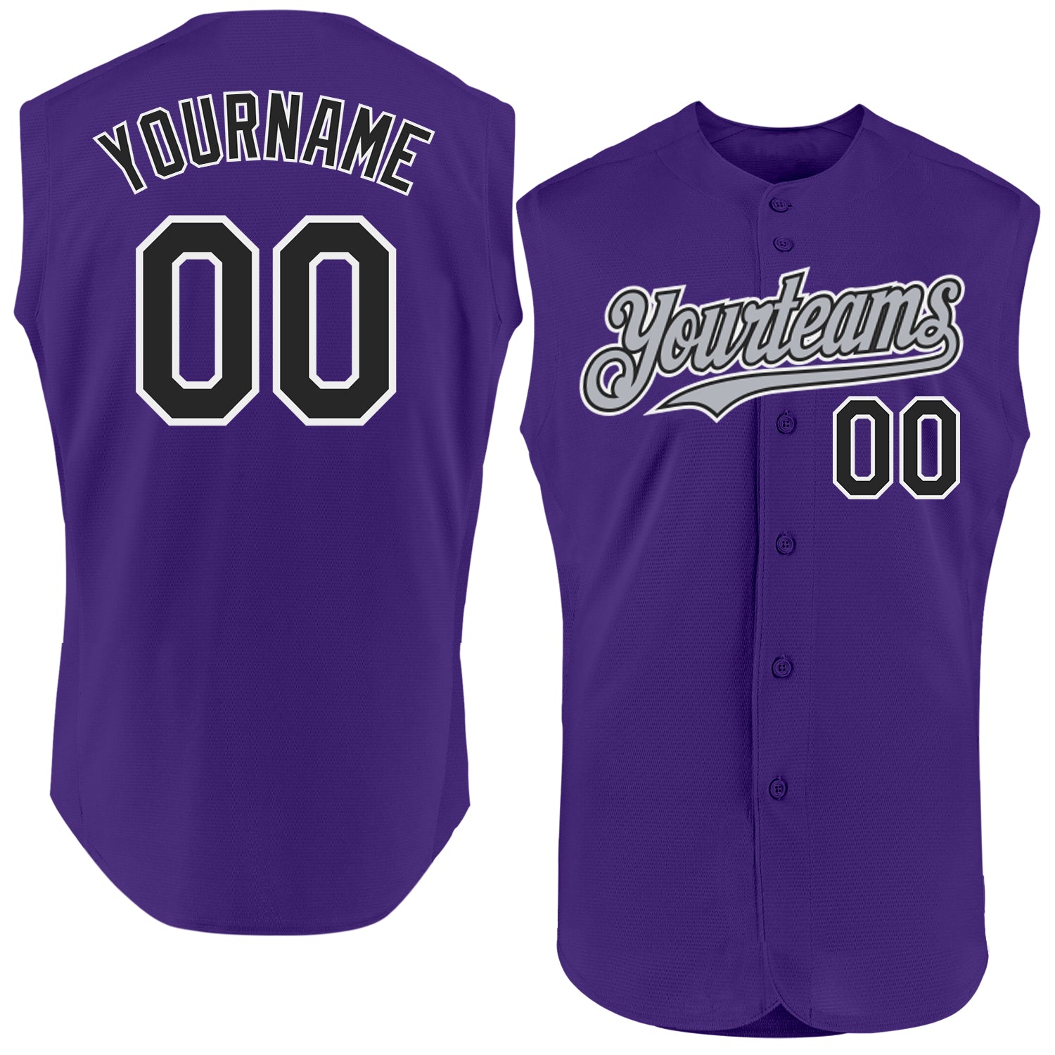 Custom Purple Black-Gray Authentic Sleeveless Baseball Jersey baseball jersey product view 1