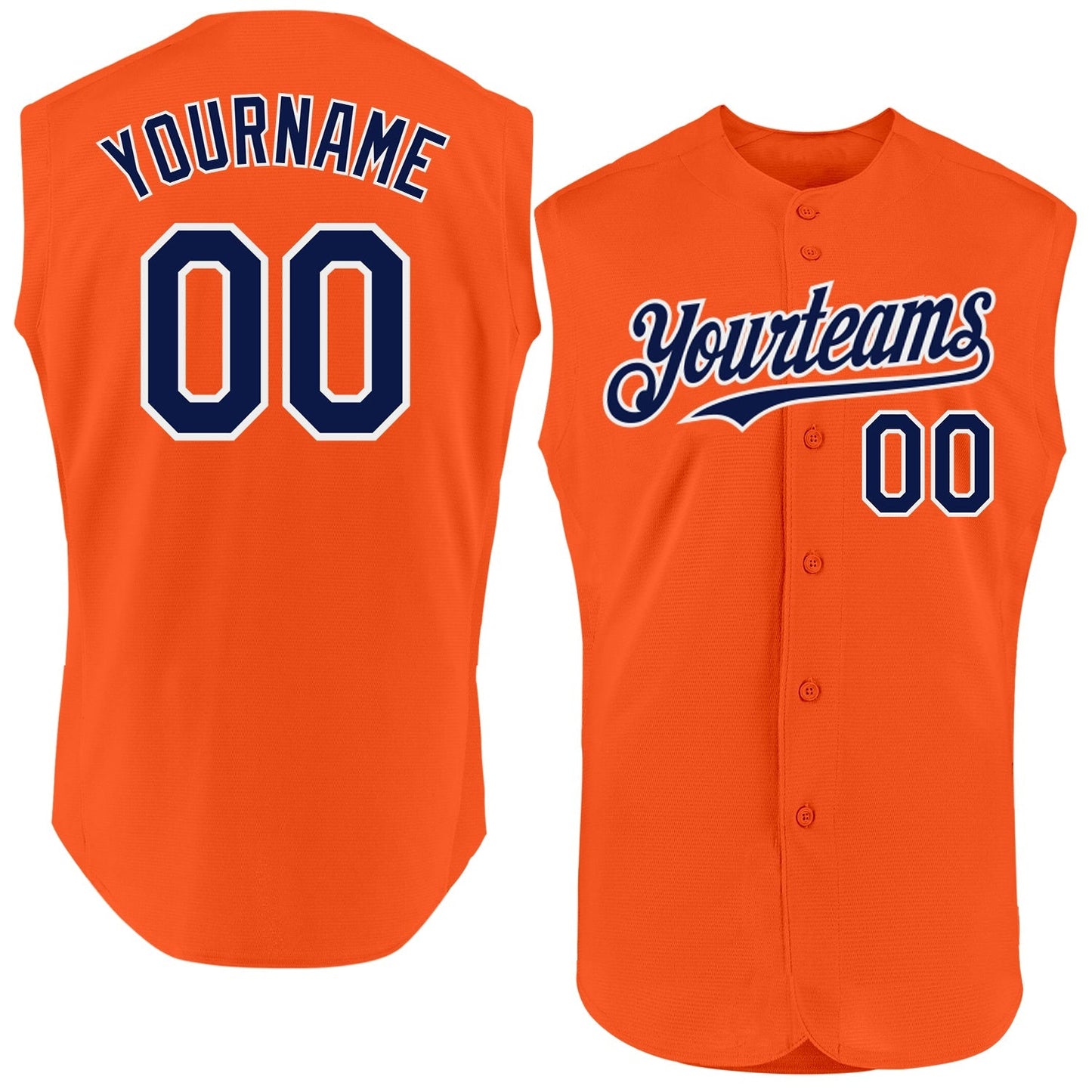 Custom Orange Navy-White Authentic Sleeveless Baseball Jersey baseball jersey product view 1