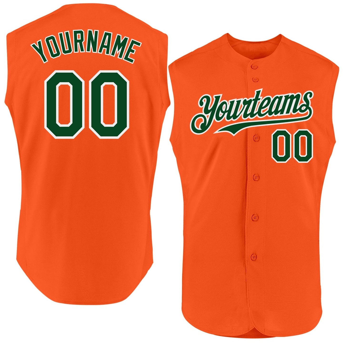 Custom Orange Green-White Authentic Sleeveless Baseball Jersey baseball jersey product view 1
