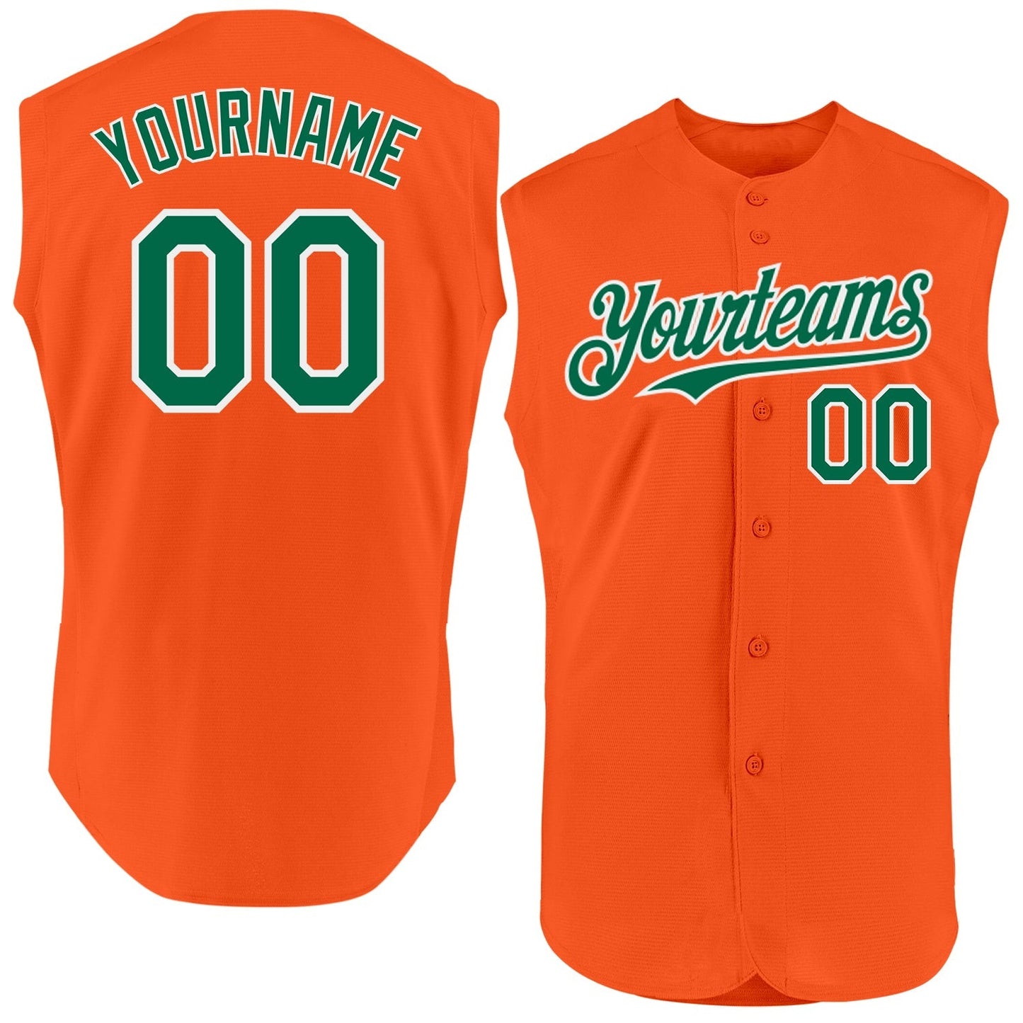 Custom Orange Kelly Green-White Authentic Sleeveless Baseball Jersey baseball jersey product view 1