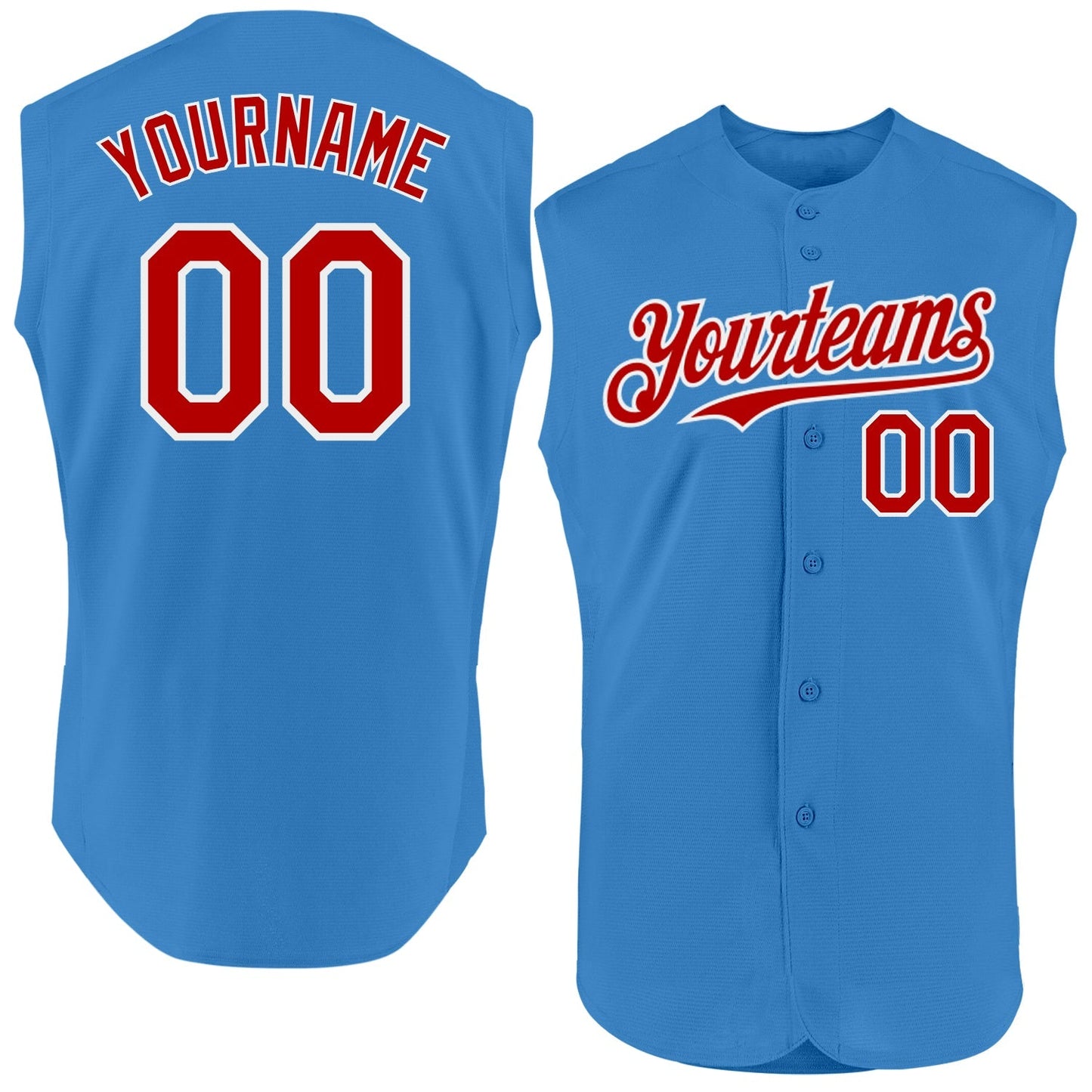 Custom Powder Blue Red-White Authentic Sleeveless Baseball Jersey baseball jersey product view 1