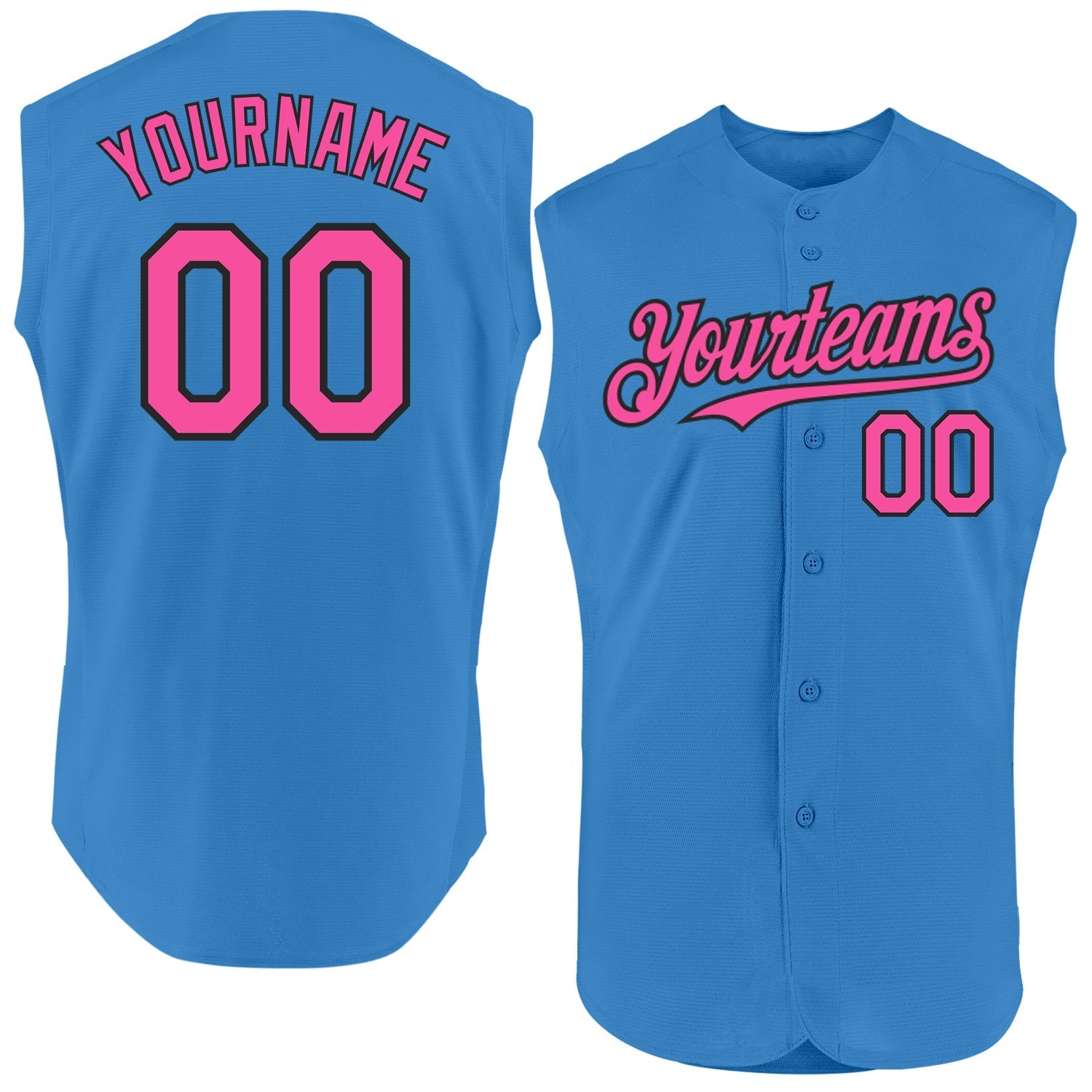 Custom Powder Blue Pink-Black Authentic Sleeveless Baseball Jersey baseball jersey product view 1