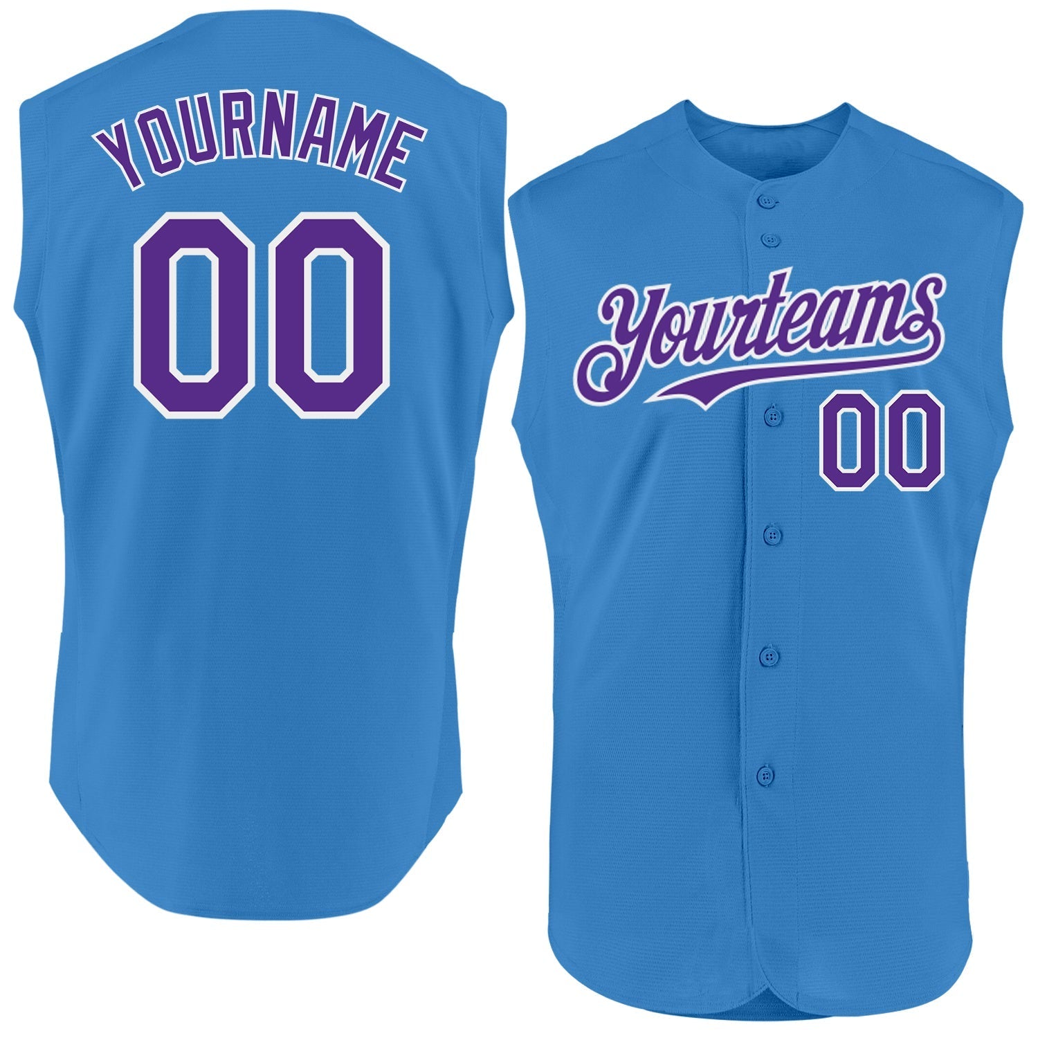 Custom Powder Blue Purple-White Authentic Sleeveless Baseball Jersey baseball jersey product view 1