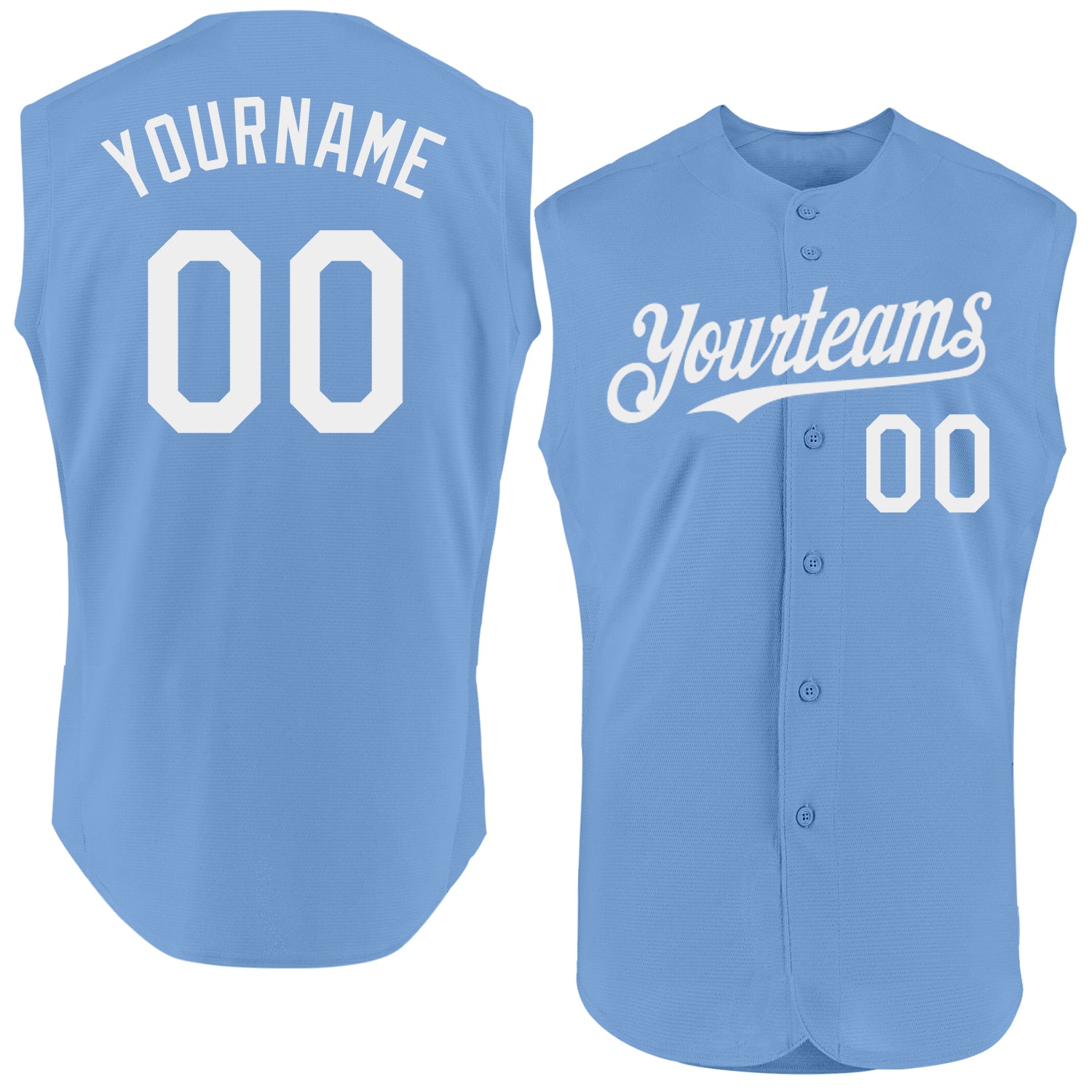 Custom Light Blue White Authentic Sleeveless Baseball Jersey baseball jersey product view 1