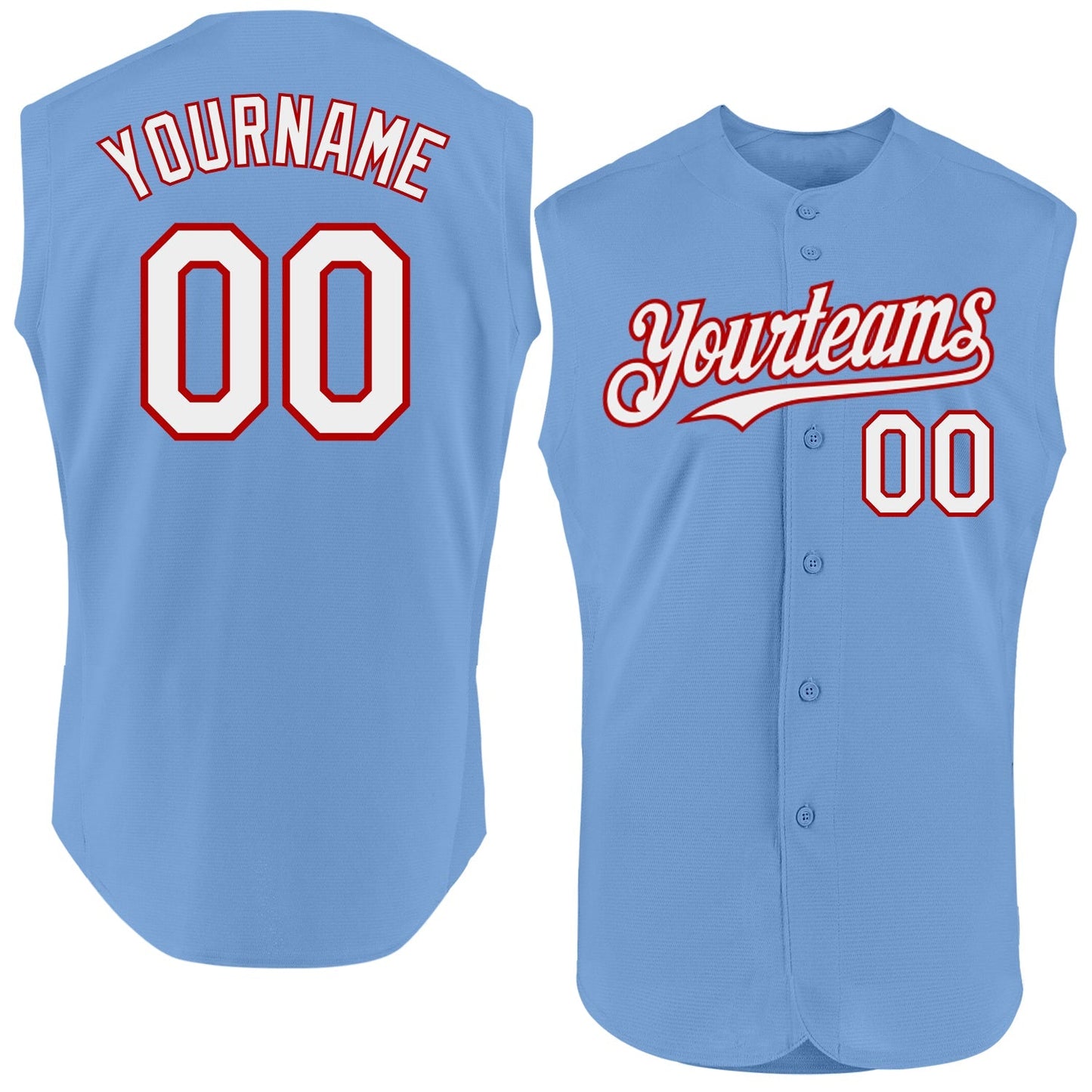 Custom Light Blue White-Red Authentic Sleeveless Baseball Jersey baseball jersey product view 1