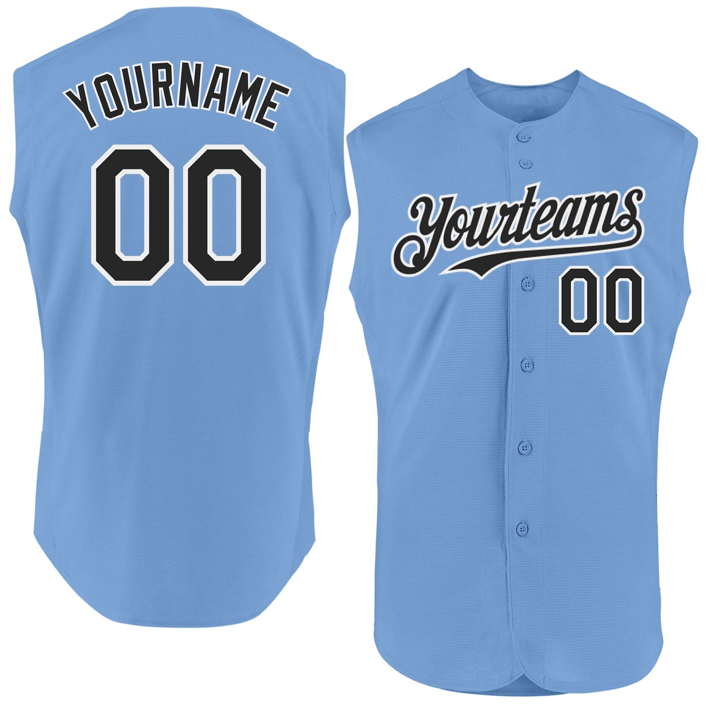 Custom Light Blue Black-White Authentic Sleeveless Baseball Jersey baseball jersey product view 1