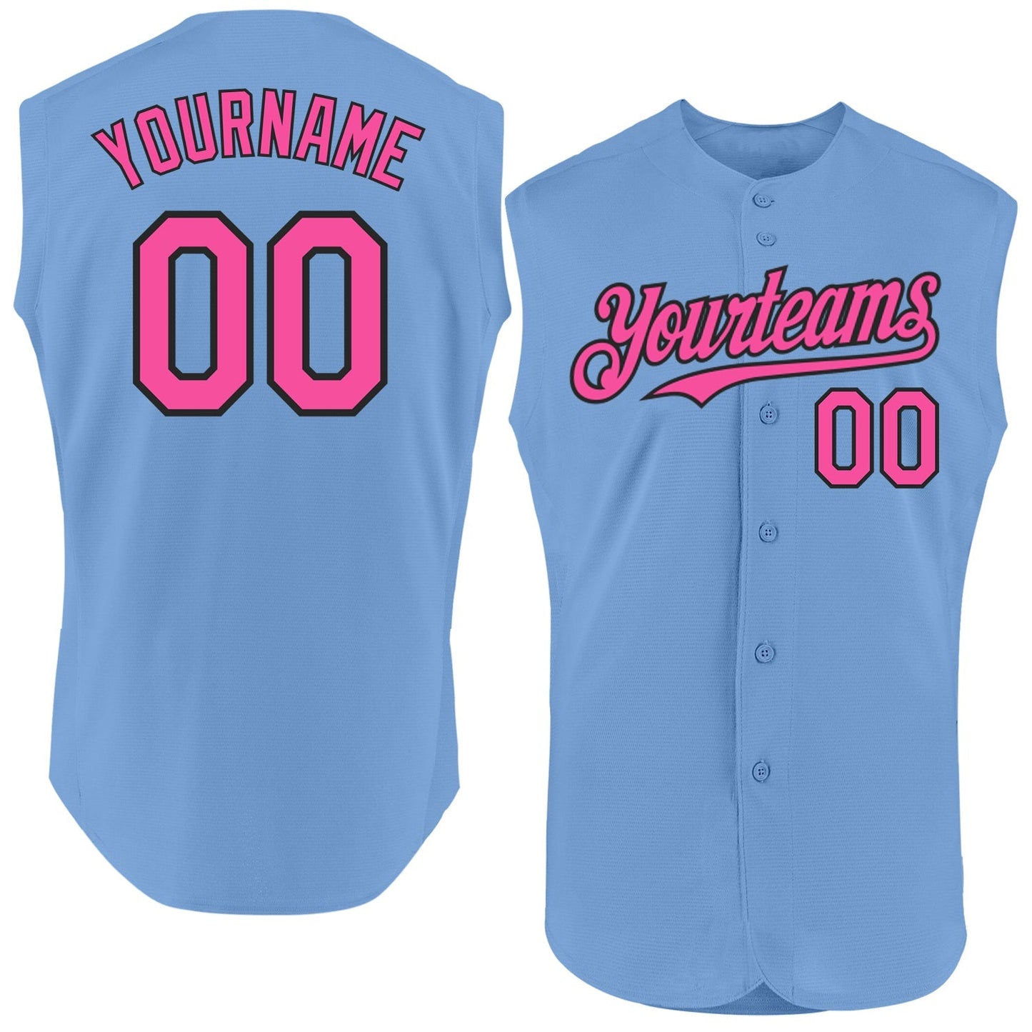Custom Light Blue Pink-Black Authentic Sleeveless Baseball Jersey baseball jersey product view 1