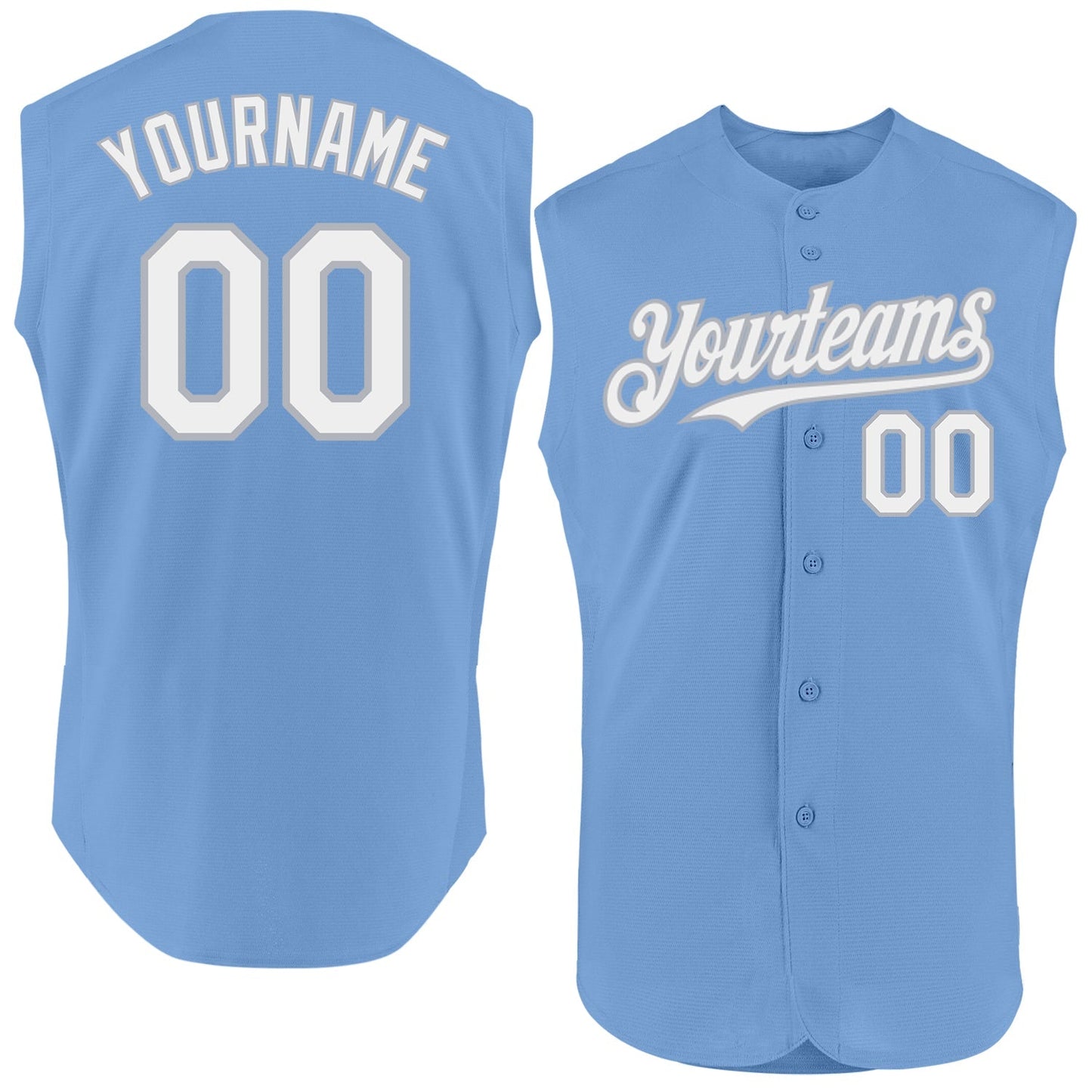 Custom Light Blue White-Gray Authentic Sleeveless Baseball Jersey baseball jersey product view 1