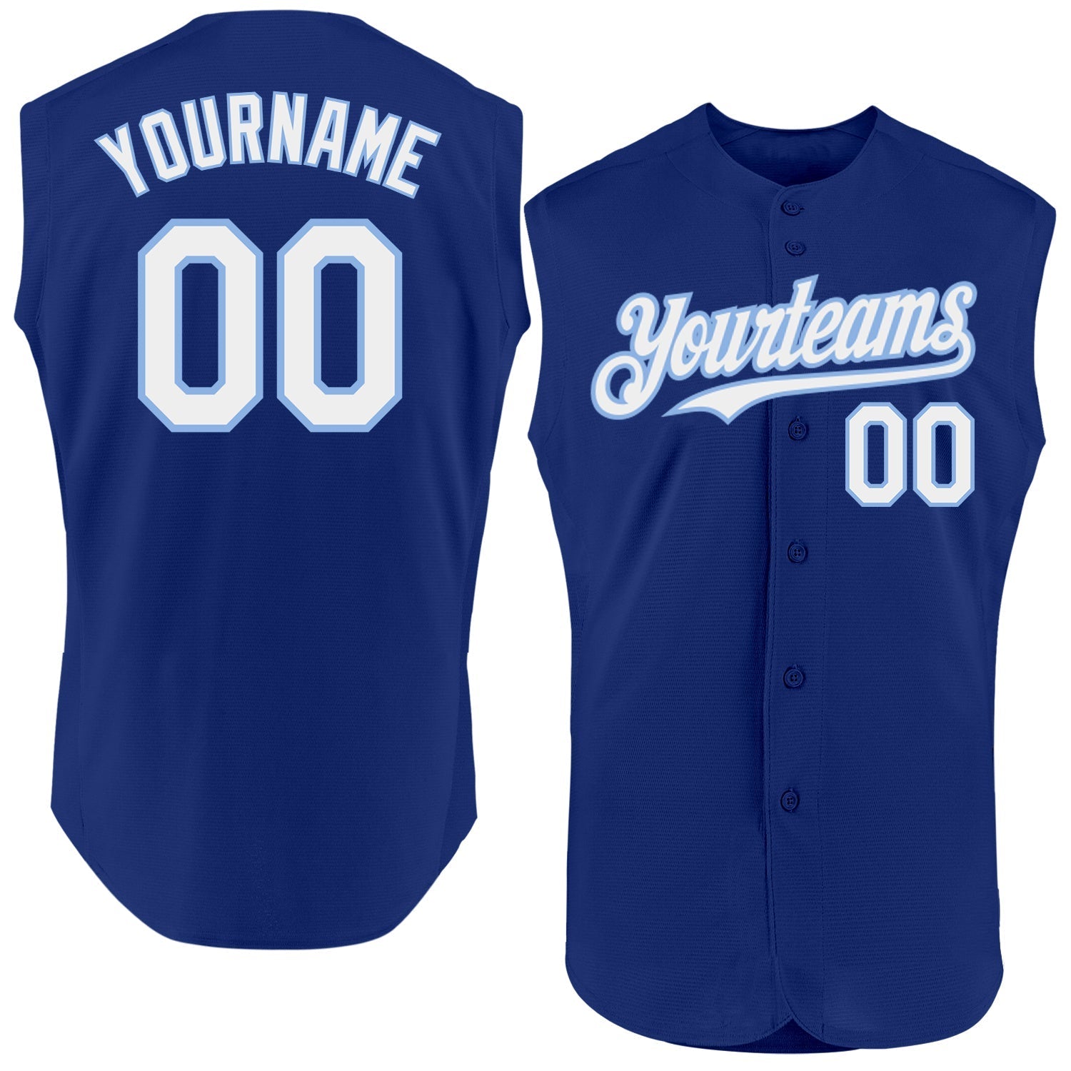 Custom Royal White-Light Blue Authentic Sleeveless Baseball Jersey baseball jersey product view 1