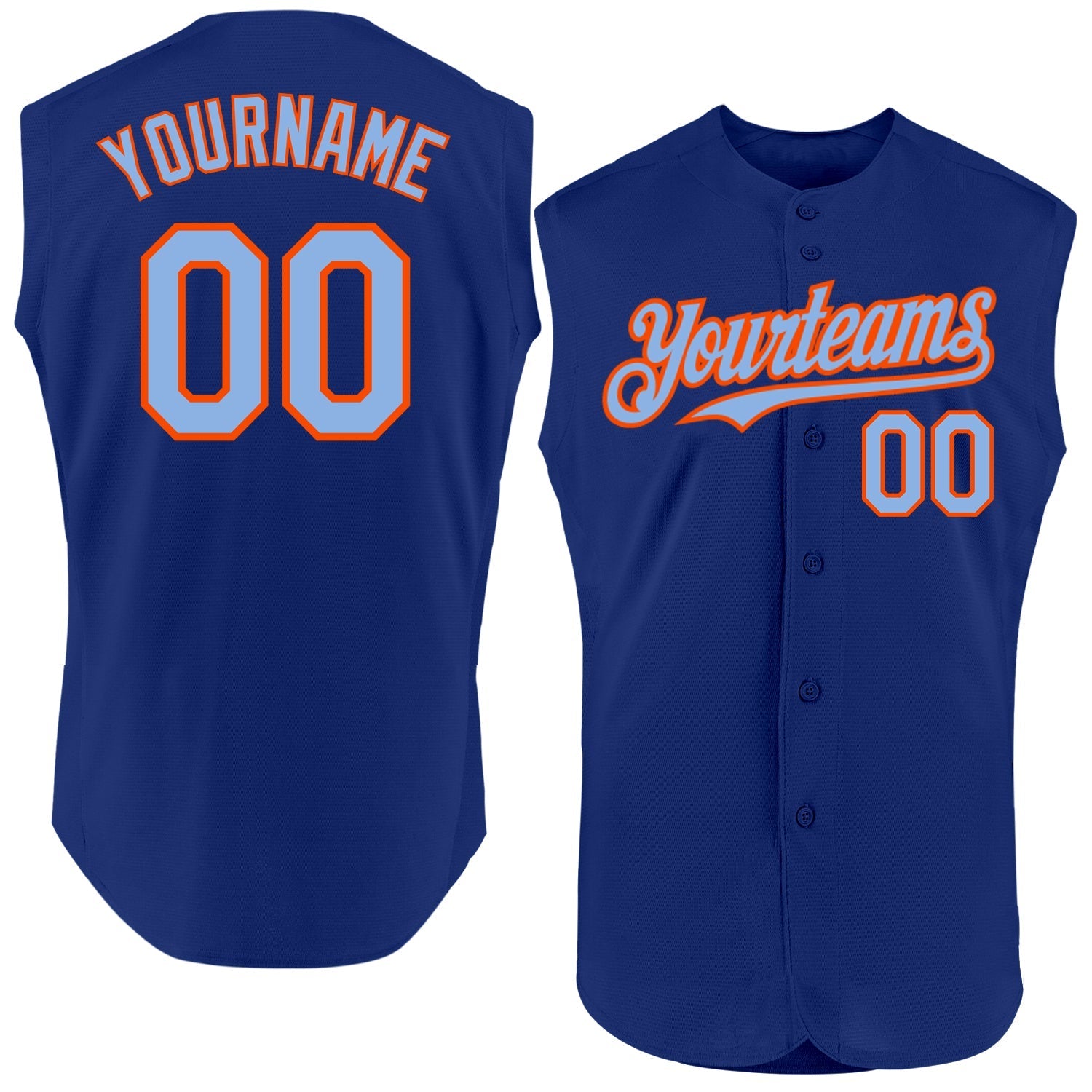 Custom Royal Light Blue-Orange Authentic Sleeveless Baseball Jersey baseball jersey product view 1