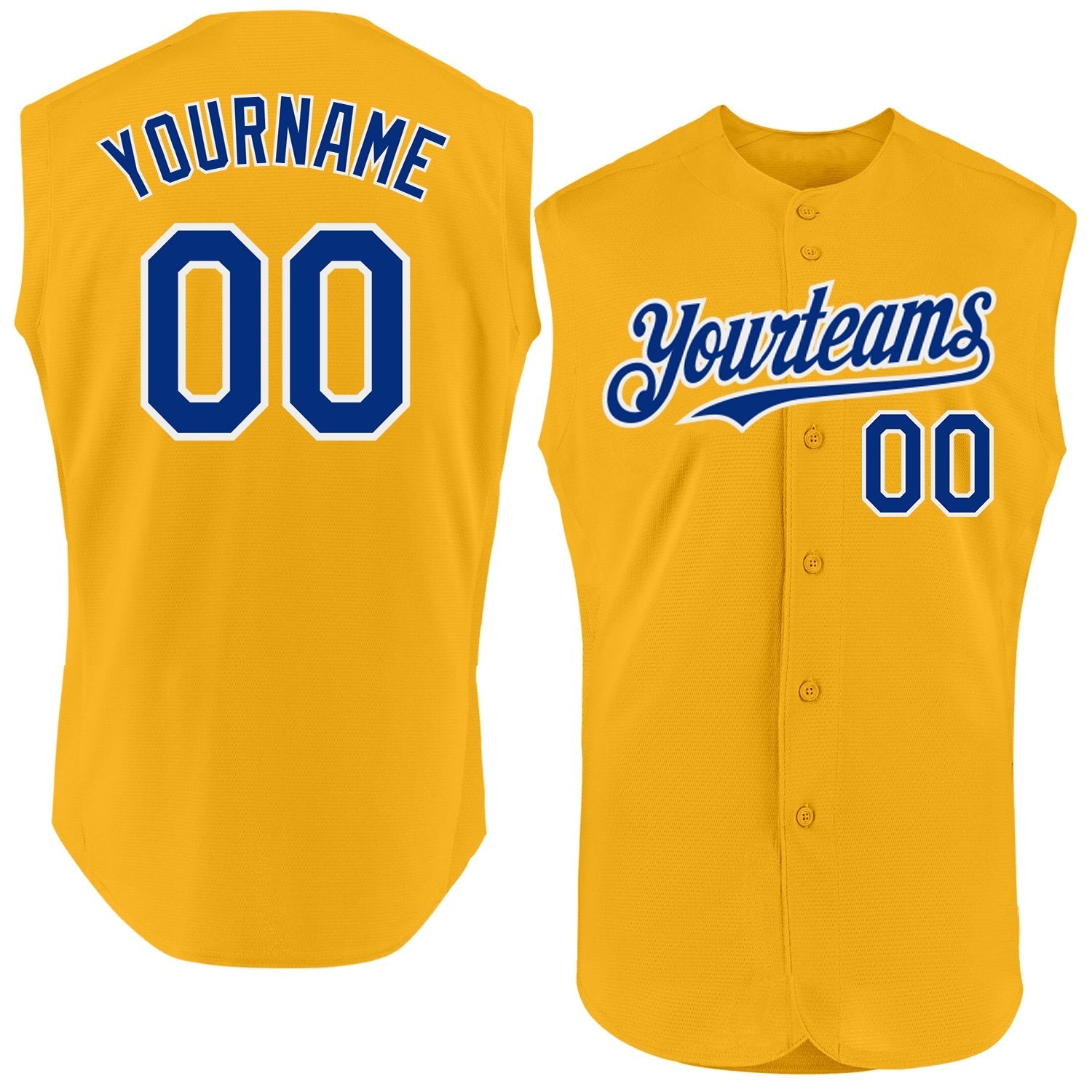 Custom Gold Royal-White Authentic Sleeveless Baseball Jersey baseball jersey product view 1