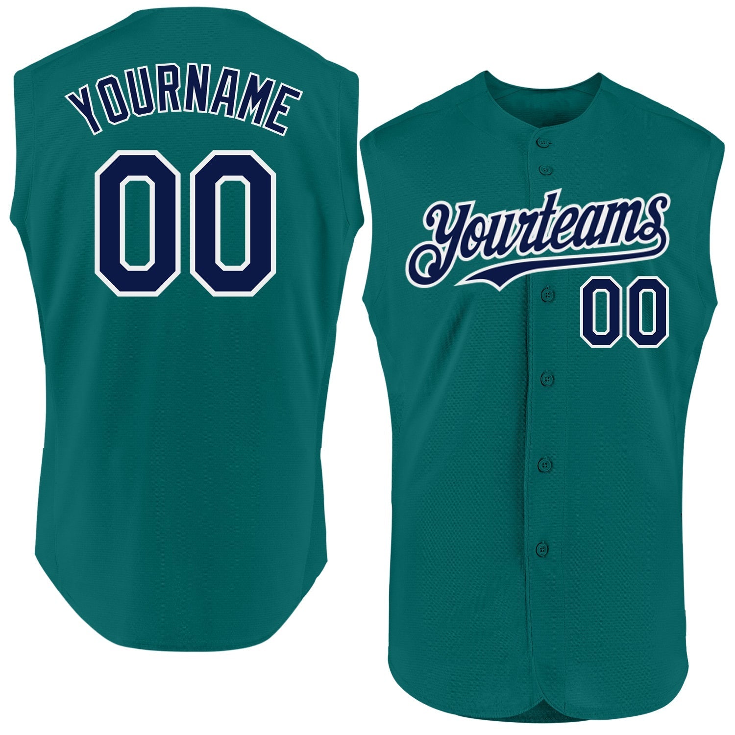 Custom Teal Navy-White Authentic Sleeveless Baseball Jersey baseball jersey product view 1
