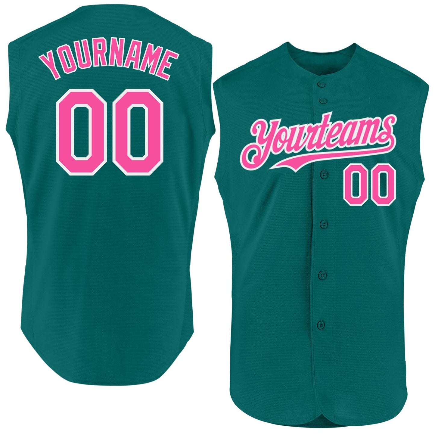 Custom Teal Pink-White Authentic Sleeveless Baseball Jersey baseball jersey product view 1