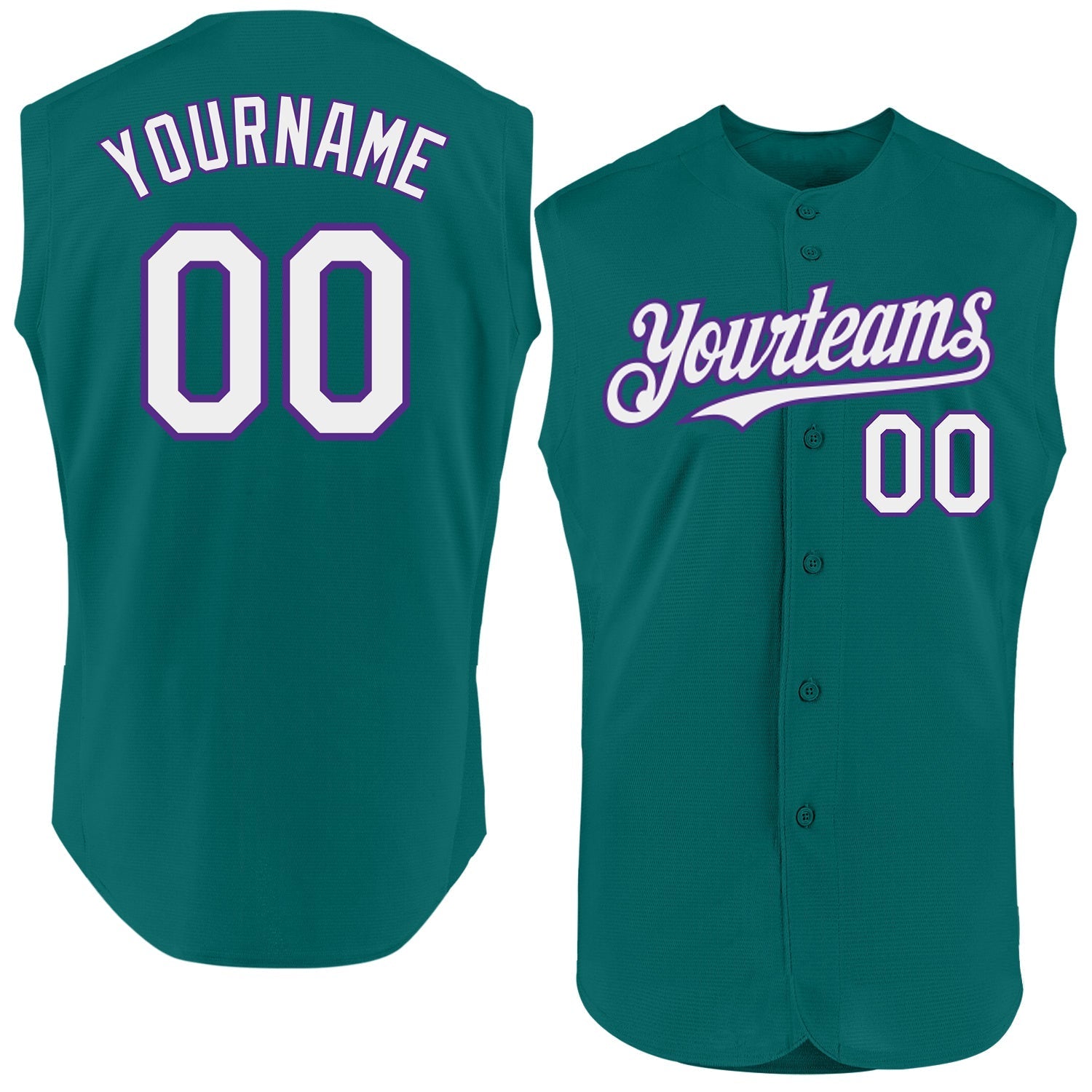 Custom Teal White-Purple Authentic Sleeveless Baseball Jersey baseball jersey product view 1