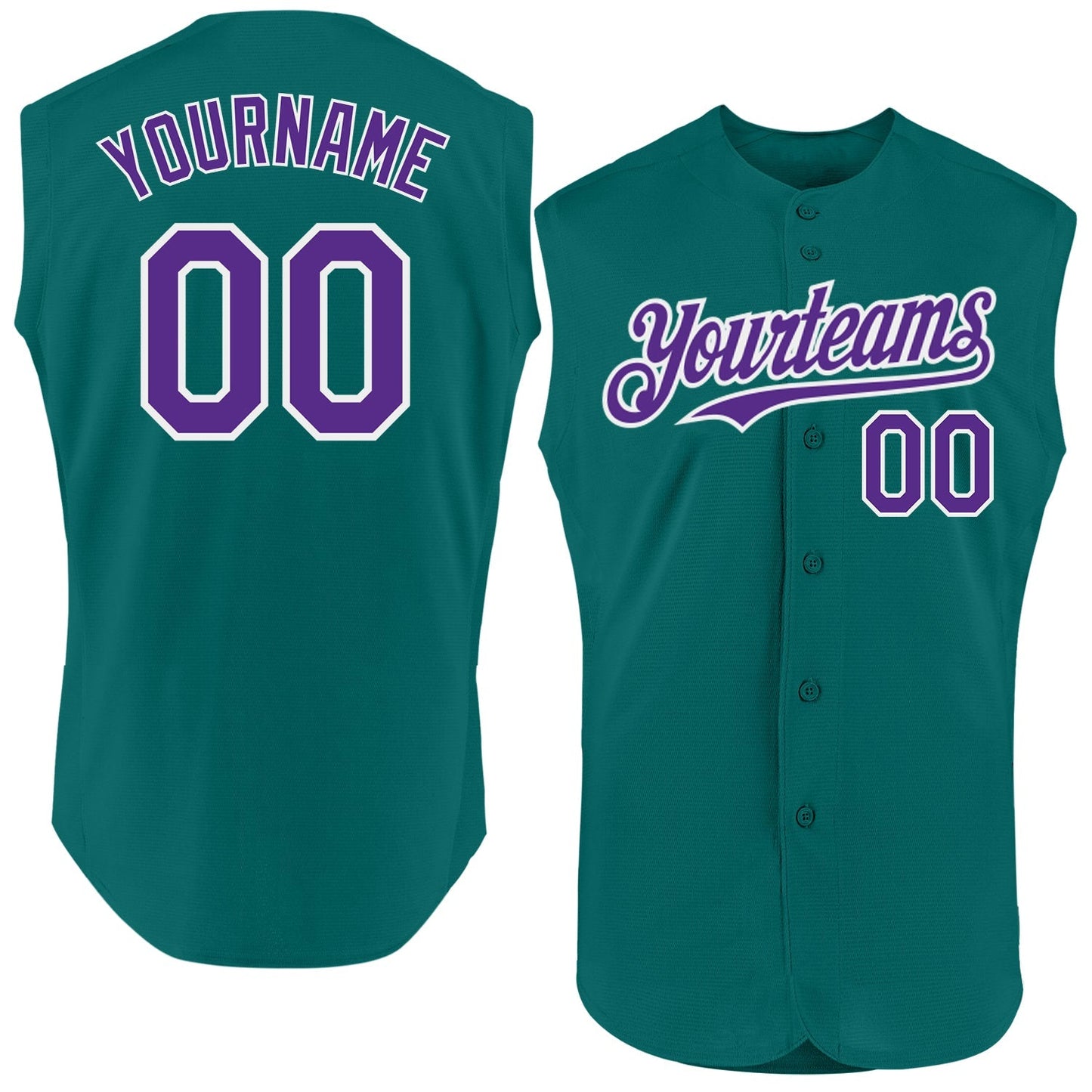 Custom Teal Purple-White Authentic Sleeveless Baseball Jersey baseball jersey product view 1