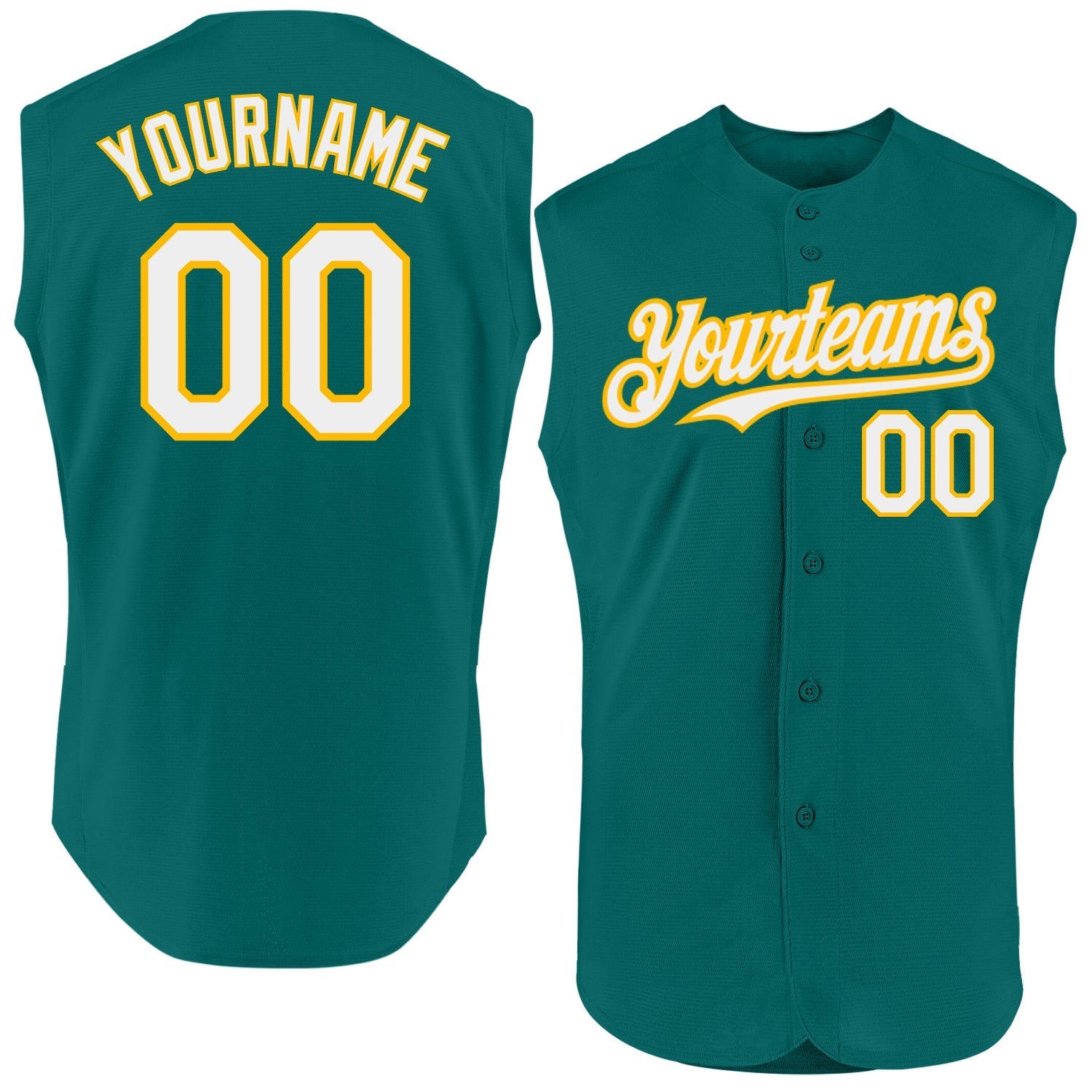 Custom Teal White-Gold Authentic Sleeveless Baseball Jersey baseball jersey product view 1