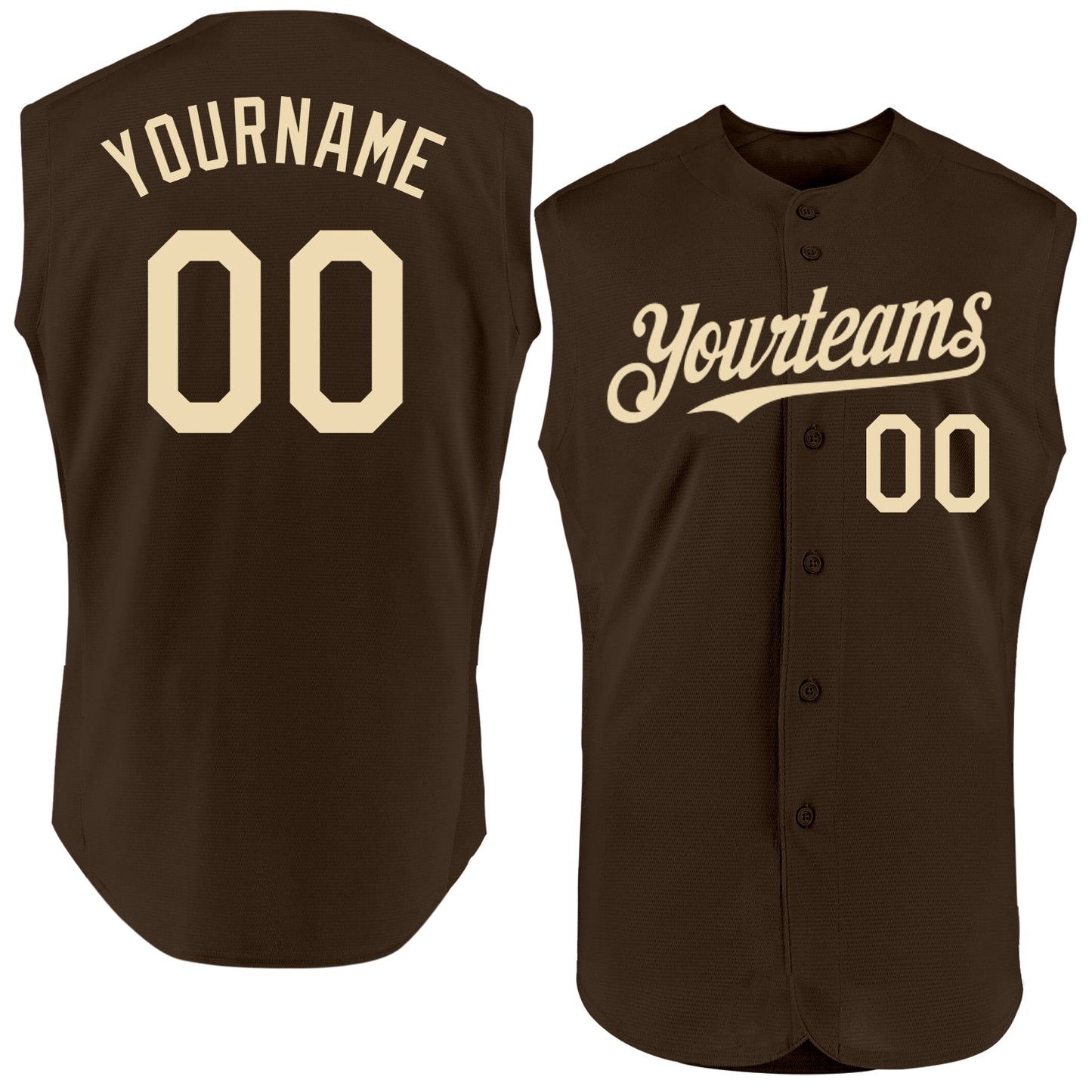 Custom Brown Cream Authentic Sleeveless Baseball Jersey baseball jersey product view 1